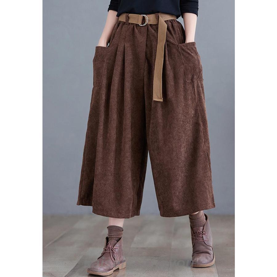 ワイドパンツ ガウチョパンツ ズボン レディース ウェストゴム ボトムス 7分丈 おしゃれ ゆったり ポケット 秋冬 パンツ