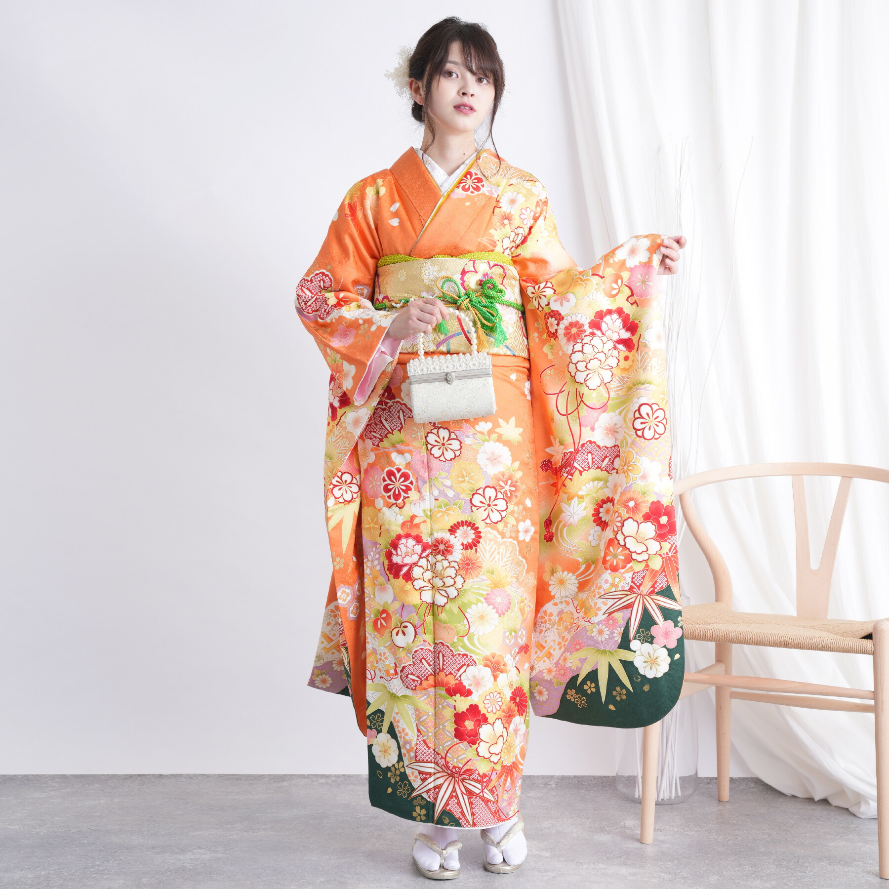 わんこそば 振袖フルセット（7点）　正絹　成人式　⭐️コメント欄必見！ 楽天市場】【成人式 振袖 レンタル】RS051 正絹 墨色 大花文フル