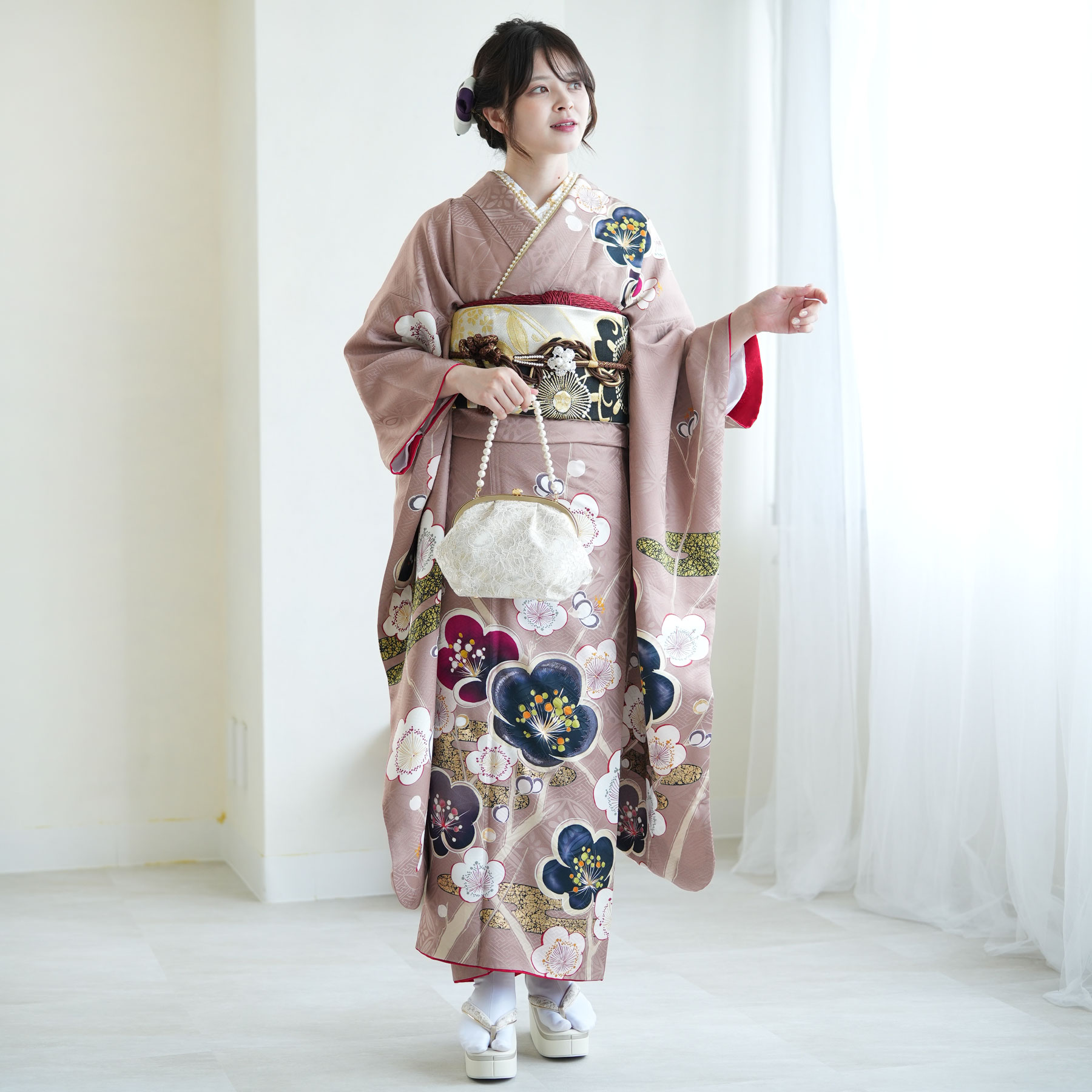 楽天市場】【レンタル】【振袖 正絹着物+袋帯 21点セット 絵羽 灰桜に