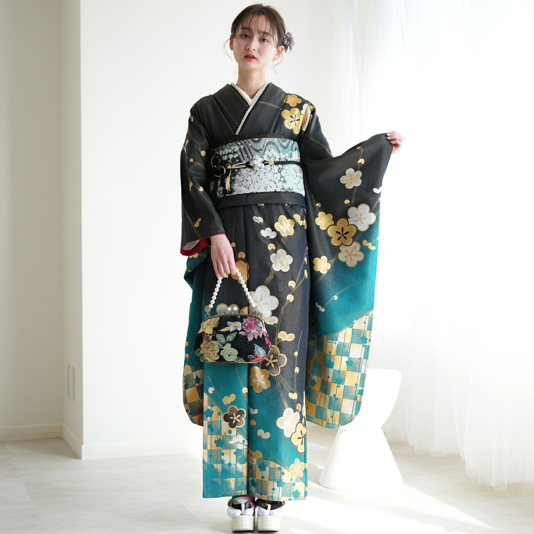 M20.8 セミアンティーク振袖と帯セット　正絹　袷 1000624700.jpg