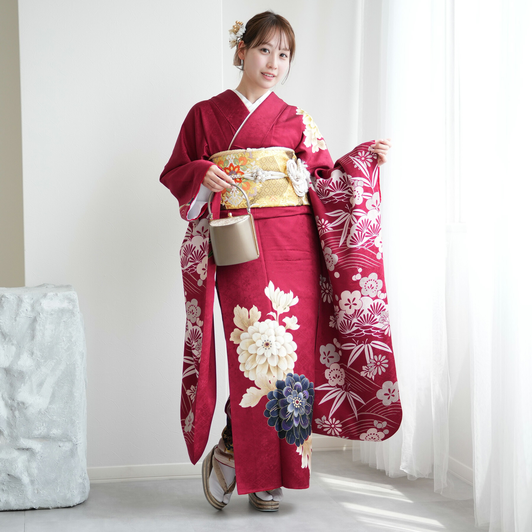 楽天市場】【レンタル】【振袖 正絹着物+袋帯 21点セット 絵羽 深紅に