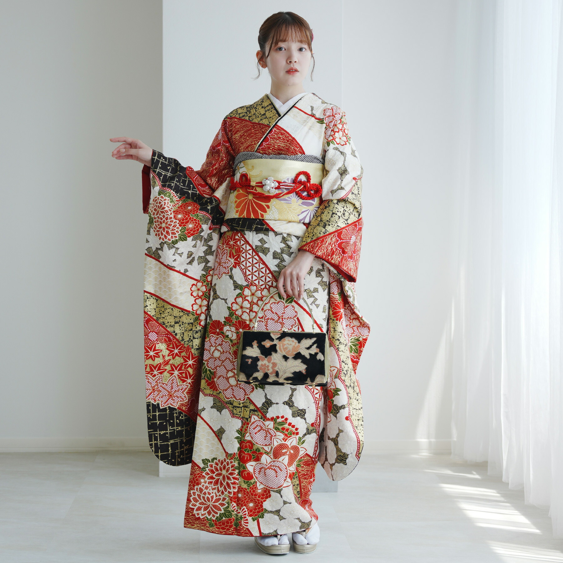 アンティーク着物　振袖　正絹 楽天市場】【レンタル】【振袖 アンティーク正絹着物+正絹袋帯 21点