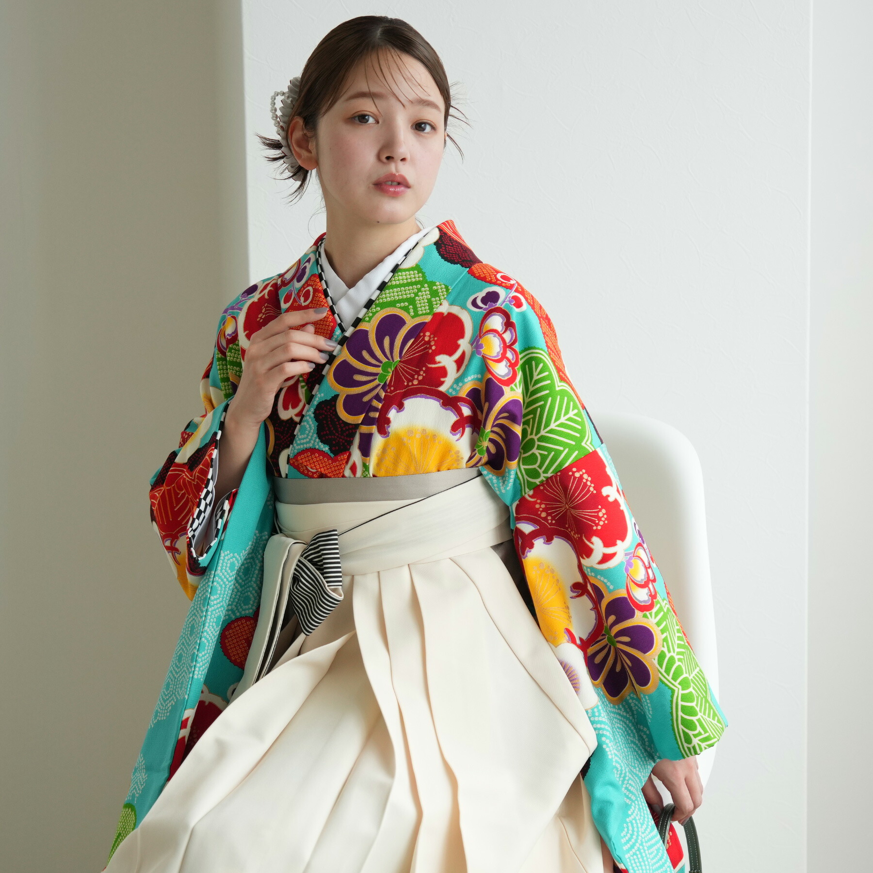 【レンタル】【JAPANSTYLE×中村里砂 袴 17点セット 日本製 ターコイズの梅レトロ】二尺袖着物 はかま フルセット 卒業式 大学生 専門学生 レディース 女性 袴91-99cm（身長153-170cm）足袋プレゼント 重ね衿縫い付済 往復送料無料 17,749円