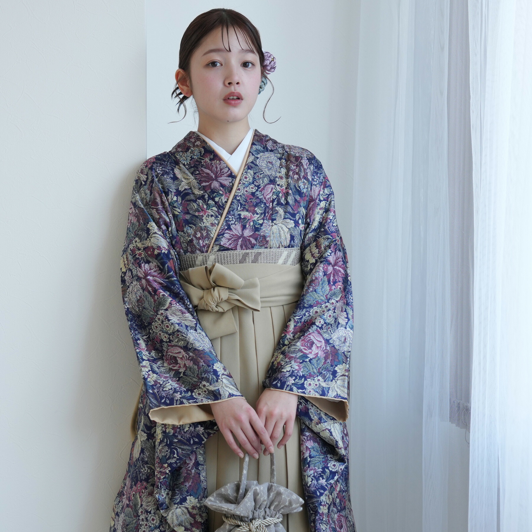 【レンタル】【utatane 袴 17点セット 国産生地 】二尺袖着物 はかま フルセット 卒業式 大学生 専門学生 レディース 女性 袴91cm(身長153-158cm)ブーツ着用時165cmまで適応 足袋プレゼント 重ね衿縫い付済 往復送料無料