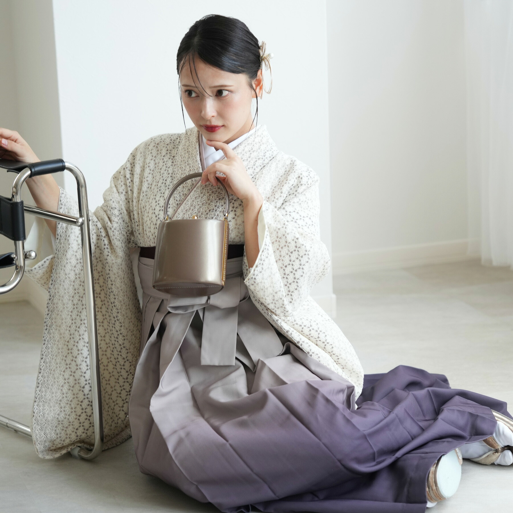 【レンタル】【utatane 袴 17点セット 日本製レース　】二尺袖着物 はかま フルセット 卒業式 大学生 専門学生 レディース 女性 袴91-99cm（身長153-170cm）足袋プレゼント 重ね衿縫い付済 往復送料無料｜utatane