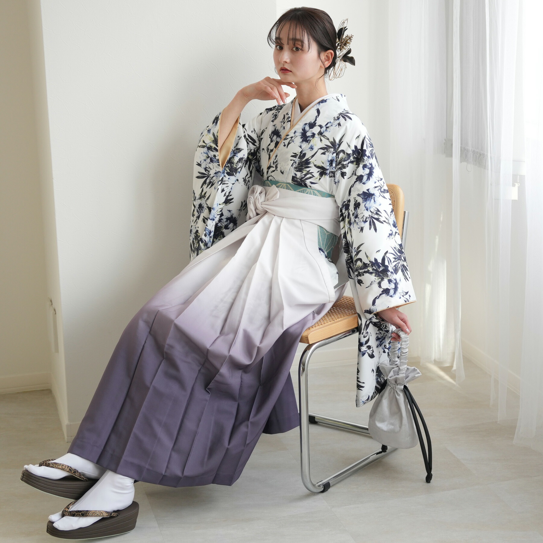 【レンタル】【utatane 袴 17点セット 国産生地/国内縫製　日本製着物】二尺袖着物 はかま フルセット 卒業式 大学生 専門学生 レディース 女性 袴91-99cm（身長153-170cm）足袋プレゼント 重ね衿縫い付済 往復送料無料 14,999円