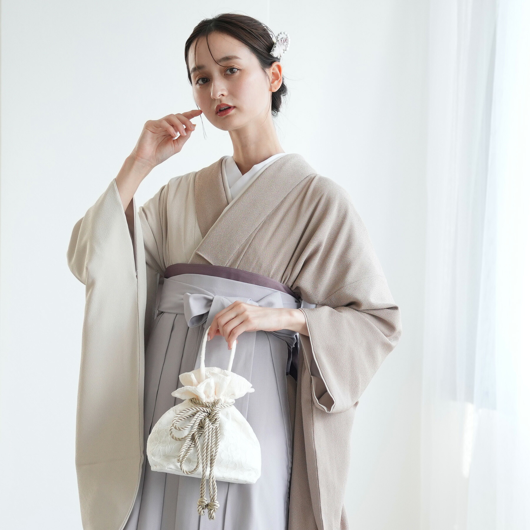 【レンタル】【utatane 袴 17点セット 国産生地/国内縫製　日本製着物　ちりめん】二尺袖着物 はかま フルセット 卒業式 大学生 専門学生 レディース 女性 袴95cm（身長158-163cm）足袋プレゼント 重ね衿縫い付済 往復送料無料