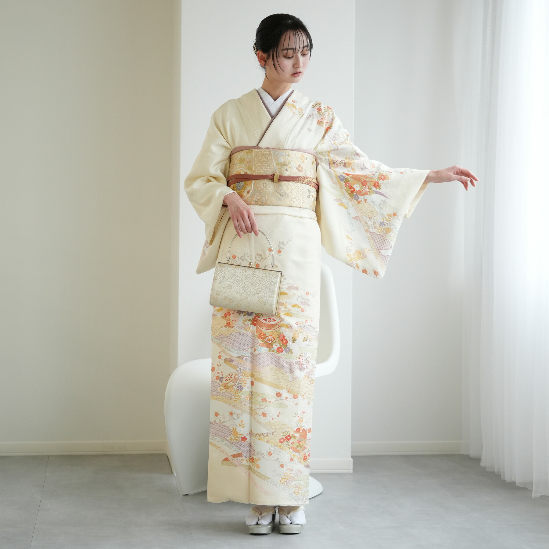 訪問着 4点フルセット a26C 入学式　結婚式　七五三　お宮参り　一つ紋 NISHIORI JAPAN STYLE 訪問着 レンタル商品 6カラー 着物