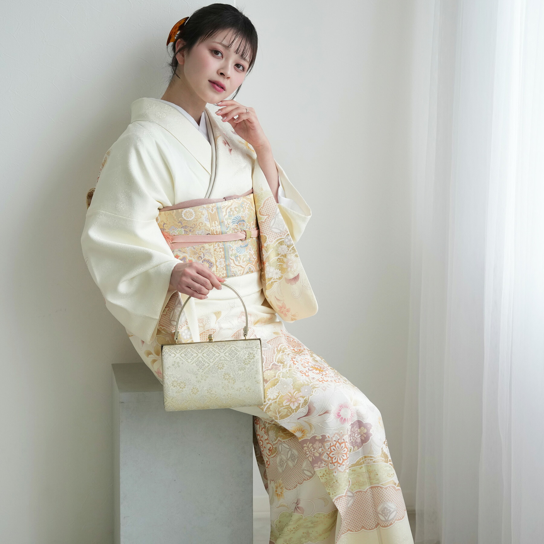 【レンタル 訪問着20点フルセット 淡黄にレトロ華文】訪問着 結婚式 参列 ゲスト 卒業式 お茶会 食事会 入学式 フォーマル お宮参り 七五三 観劇 祝賀会 女性 着物 母親 着物＆袋帯 フルセット 安い 新品足袋プレゼント 往復送料無料