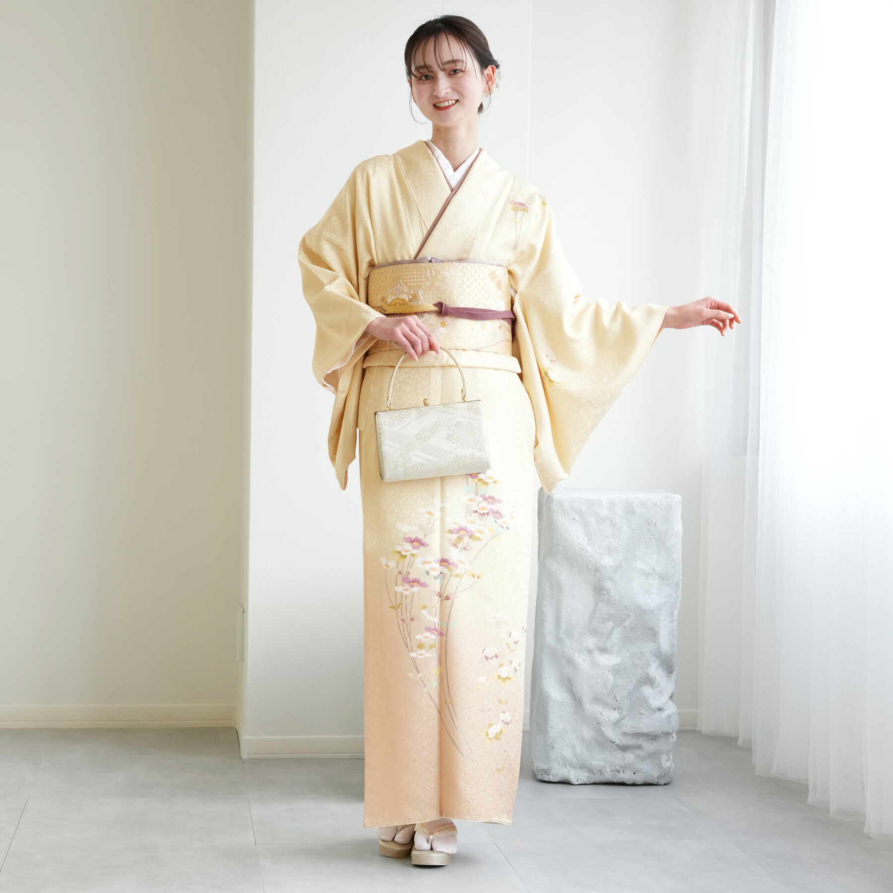 【レンタル 附下訪問着20点フルセット クリーム地に薄紅のぼかし】付け下げ 附け下げ 訪問着 卒業式 食事会 入学式 女性 お宮参り 七五三 観劇 園遊会 祝賀会 結婚式 参列 フォーマル お宮参り 七五三 観劇 園遊会 着物 袋帯 フルセット 往復送料無料