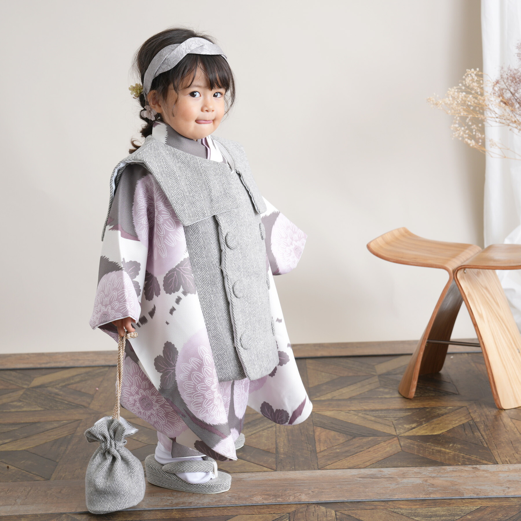 値下げひよこ商店 七五三用 グレーのベストと花柄着物 セット 値下げひよこ商店 七五三用 グレーのベストと花柄着物 セット