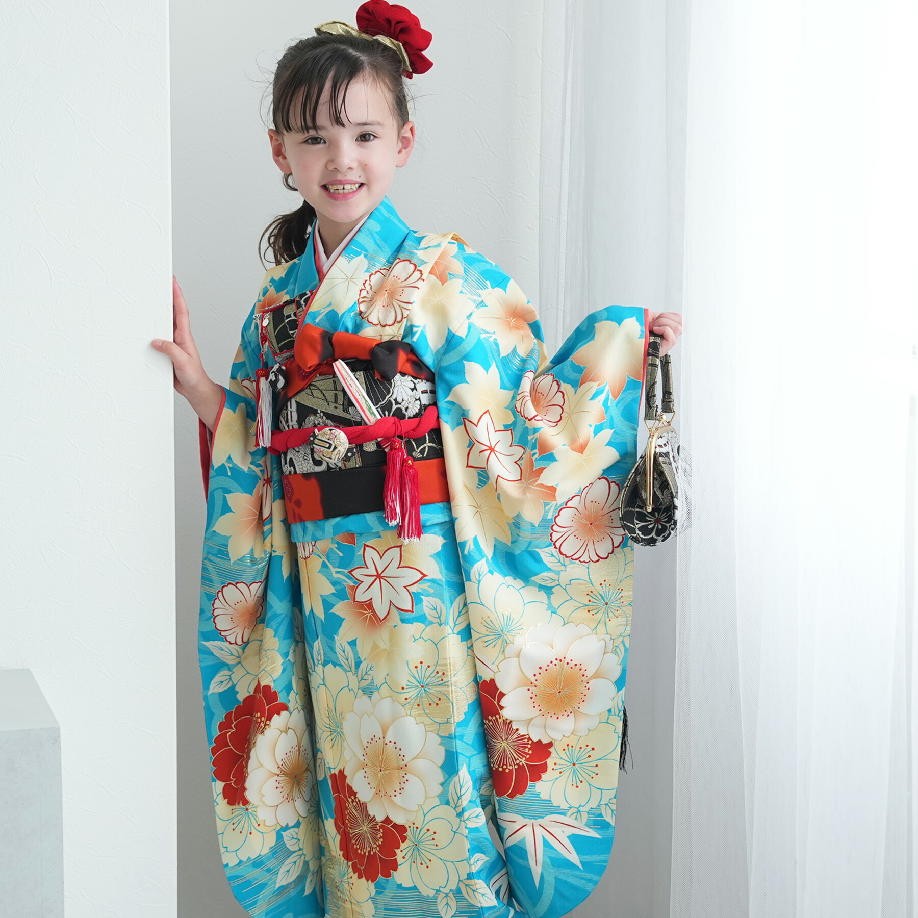 値下げ★　美品　七五三　着物フルセット　15点プラス髪飾り2セット＆寸小予備足袋 七五三 着物 7歳 ブランド 四つ身着物セット Shikibu Roman 式部