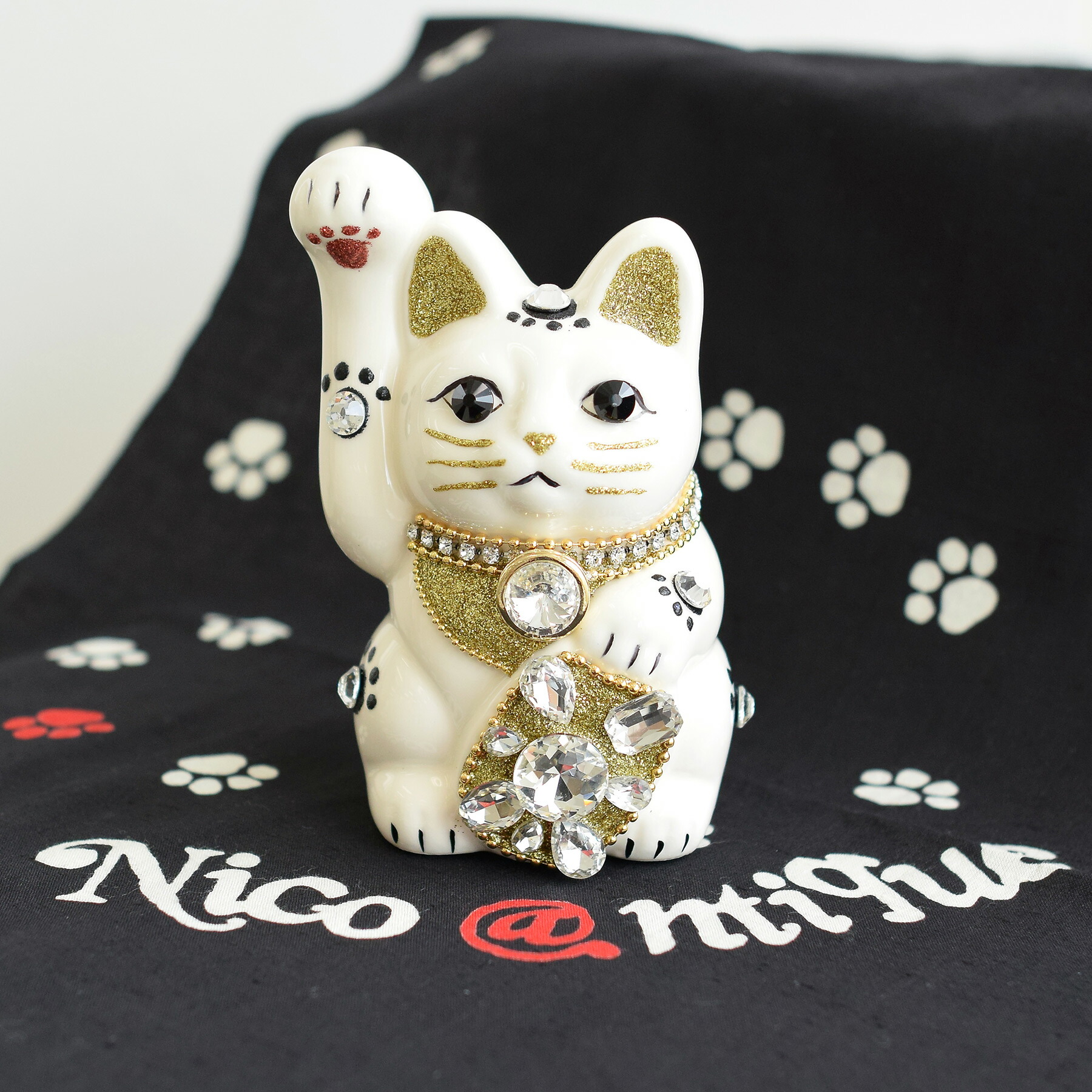 楽天市場】【ニコアンティーク×ご縁猫 招き猫 成金次郎】 4号 白
