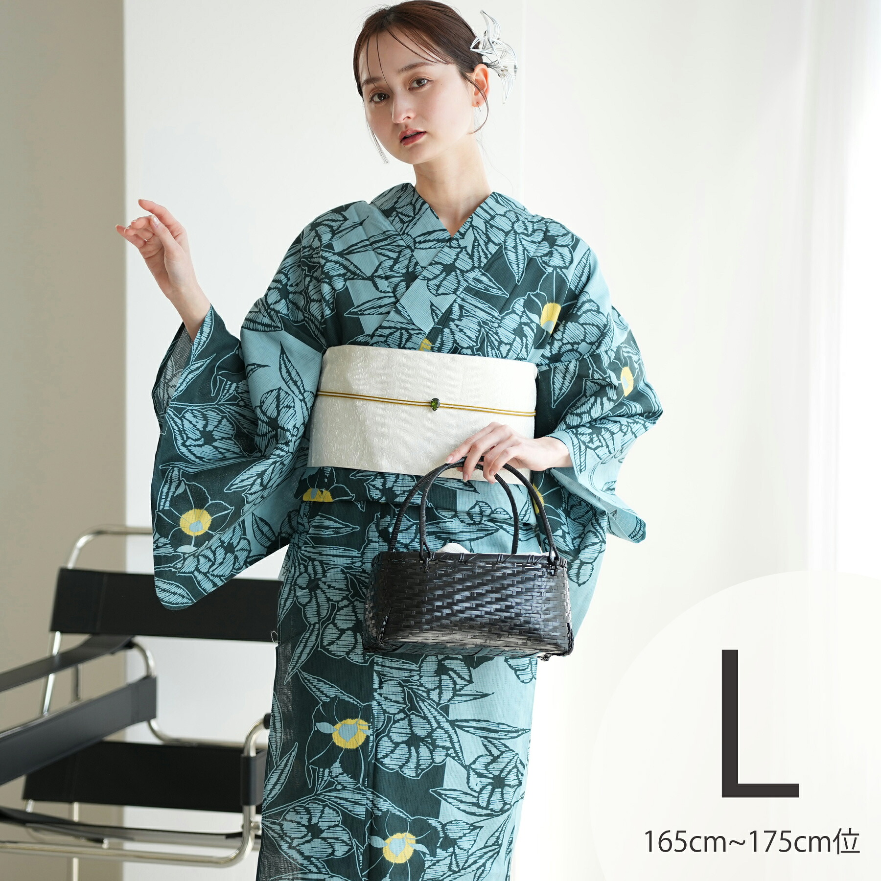 2026再入荷【utatane 浴衣 単品 高級変わり織｜ブルーと鉄紺の桔梗影絵（Lサイズ）】国産生地・国内染色｜希少図案を現代に復刻｜トールサイズ（165-175cm）｜浴衣（ゆかた）