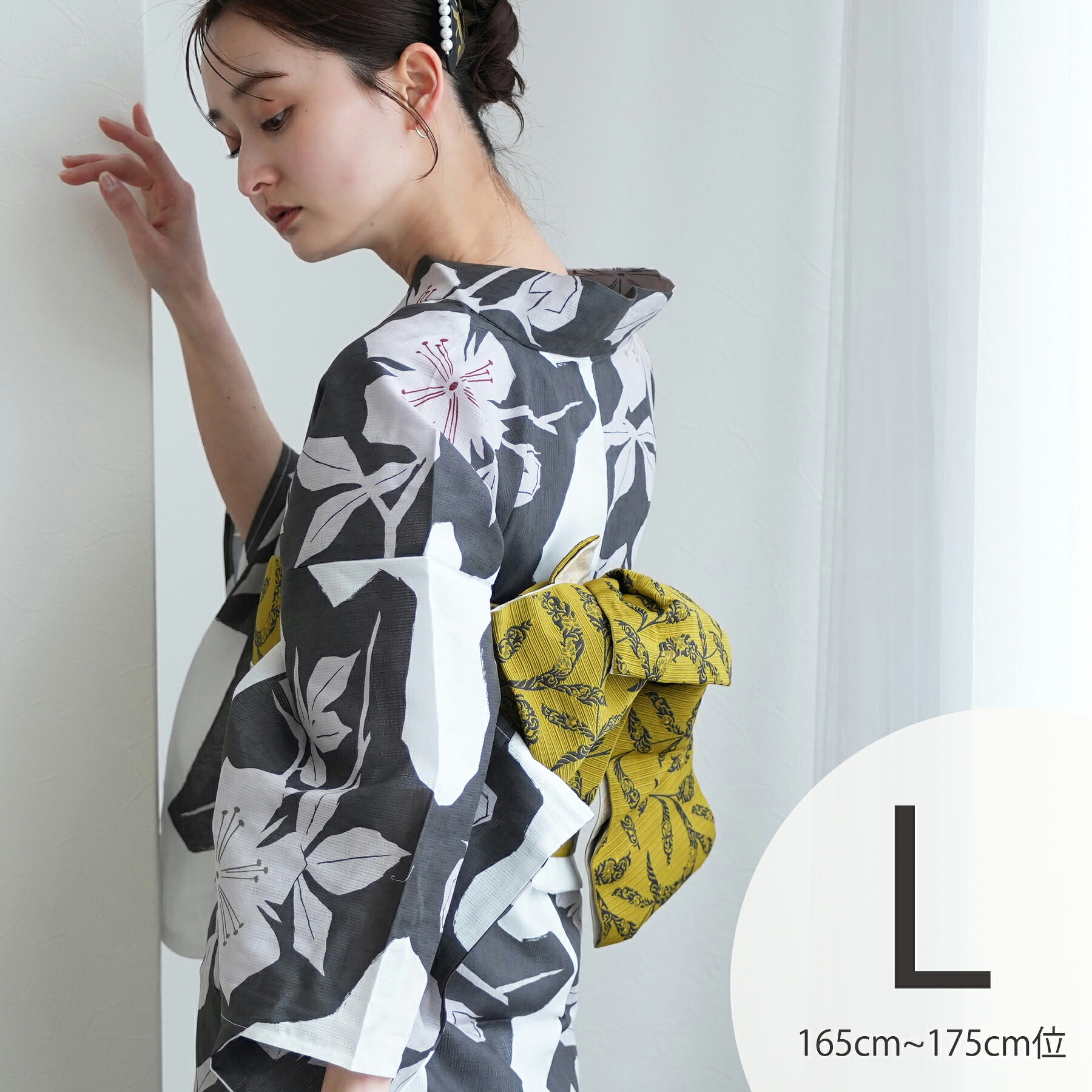 2026再入荷【utatane 浴衣 単品 高級変わり織｜白地に墨色の花切り絵（Lサイズ）】国産生地・国内染色｜希少図案を現代に復刻｜トールサイズ（165-175cm）｜浴衣（ゆかた）