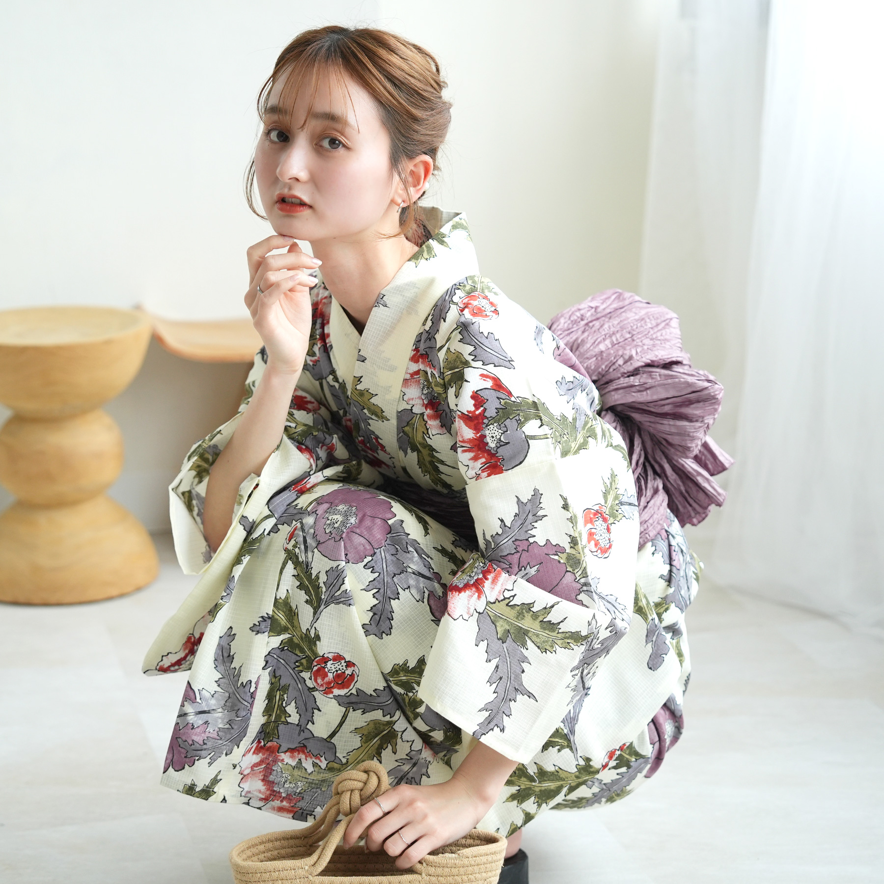 楽天市場】【utatane 高級変わり織 浴衣3点セット ベージュに薄紫の 