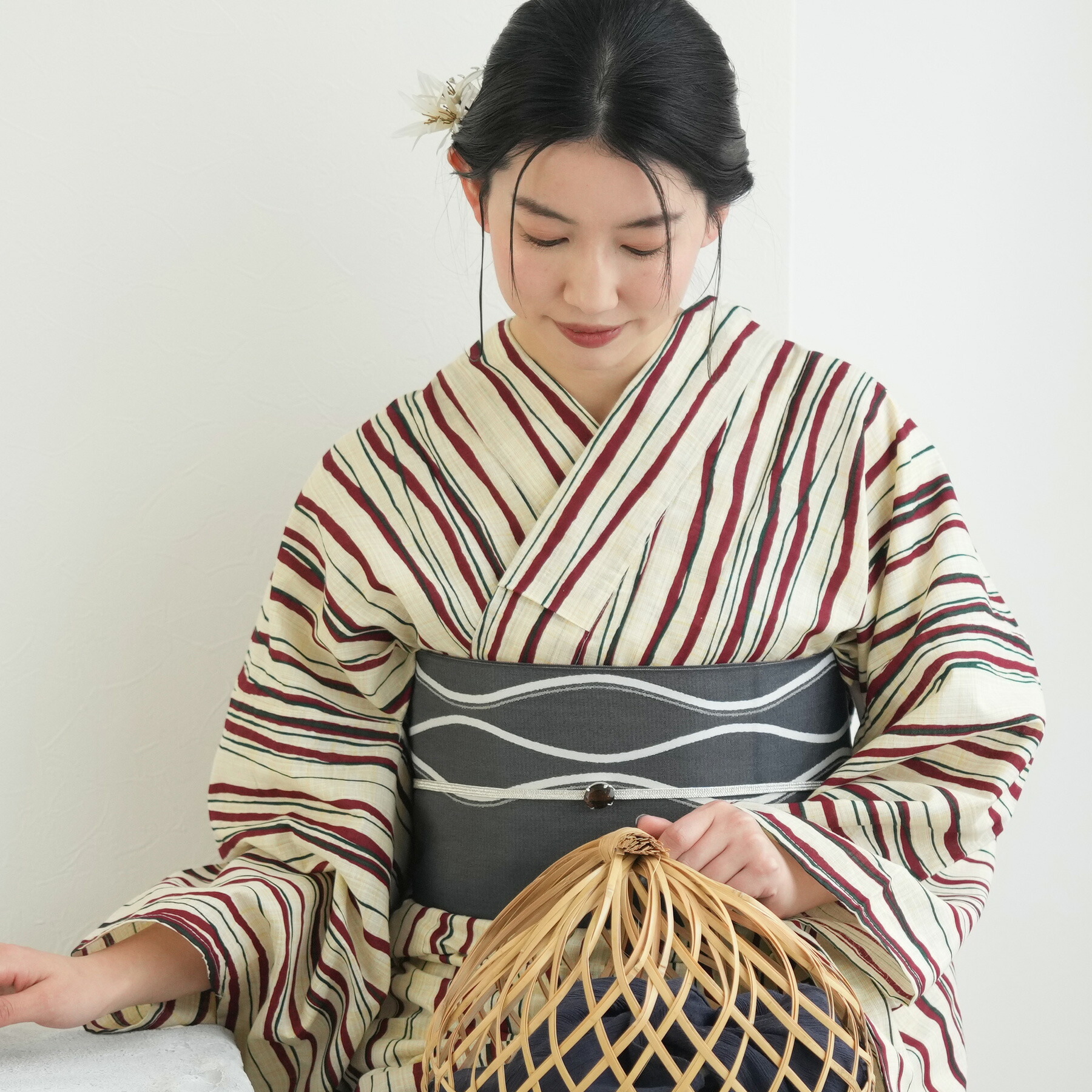 楽天市場】【utatane 綿麻 高級変わり織 浴衣3点セット 先染め