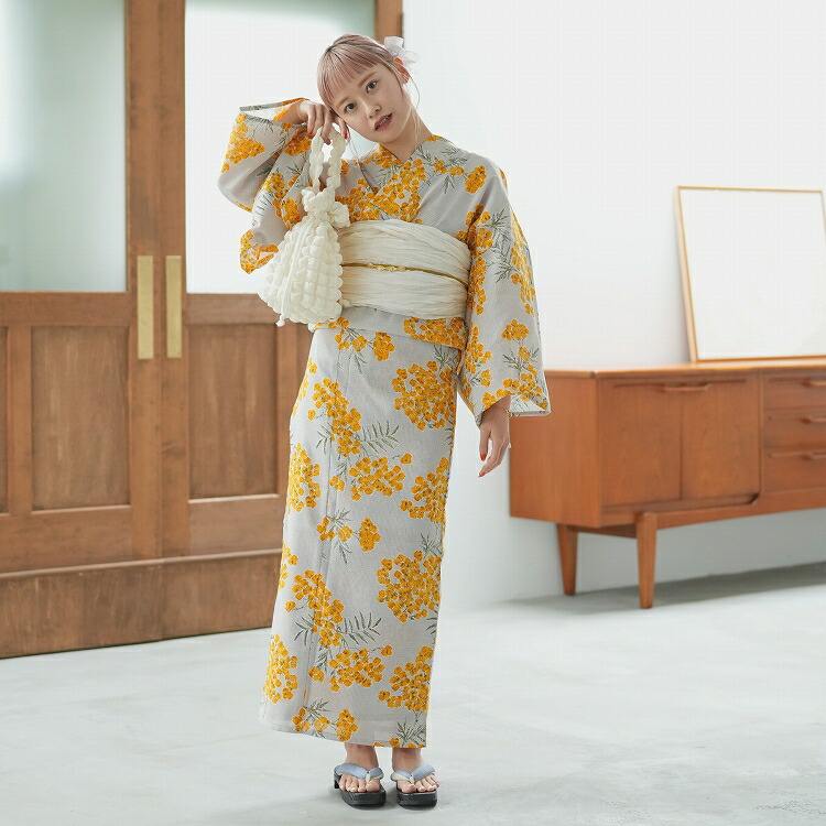utatane 高級変わり織 浴衣2点セット　黄色のミモザ utatane 高級変わり織 浴衣2点セット 黄色のミモザ utatane 高級