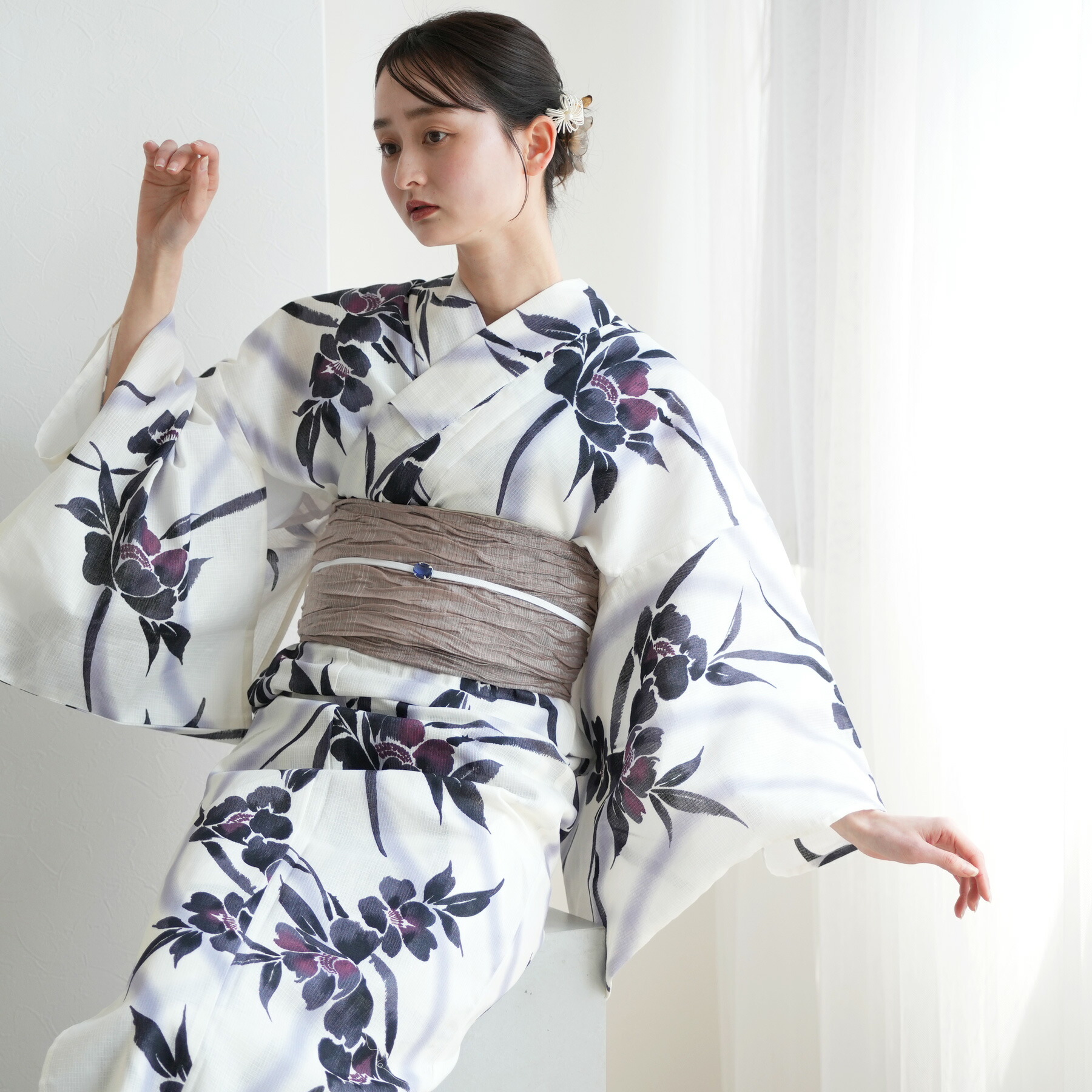 utataneブランド浴衣＆帯セット◆和歌山染め日本生地◆西洋アンティーク花浴衣 utatane（ウタタネ）の「選べる浴衣3点セット ニコアンティーク