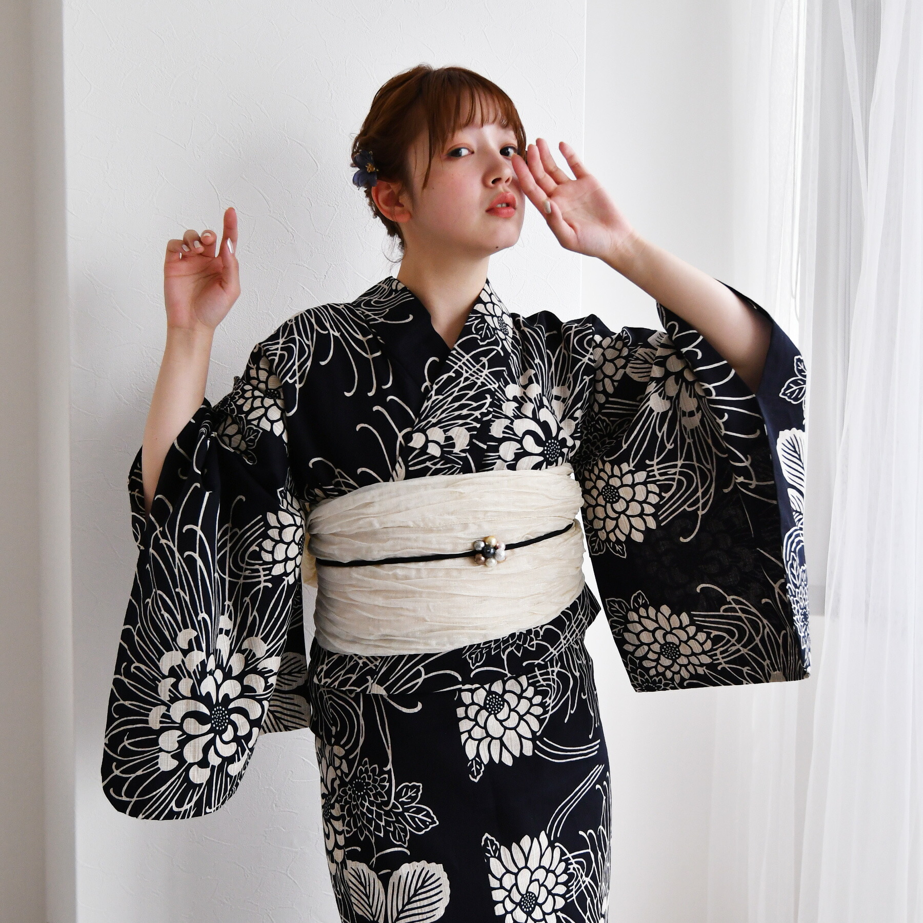大柄菊＊モダンな注染の＊手縫い浴衣 大柄菊＊モダンな注染の＊手縫い浴衣