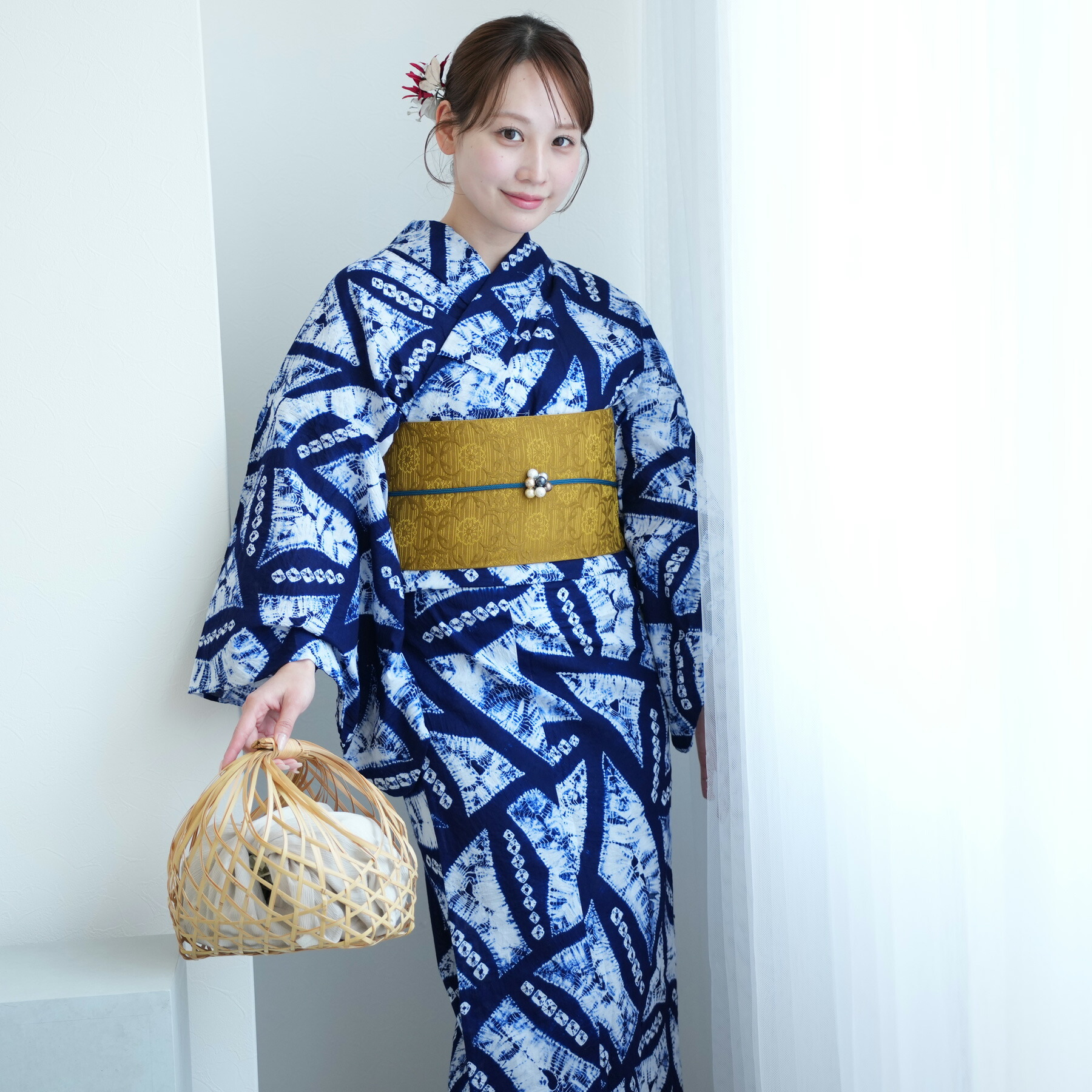 【utatane 有松絞り 浴衣3点セット 絞り 久野トシ子/ 絞り染 北條義昌 茂み葉】極み 伝統工芸 日本製 国産 国内縫製 手縫い併用 希少 フリーサイズ 浴衣セット(ゆかた・帯・下駄) 一度袖を通すと忘れらないガーゼのような至極の肌当たり