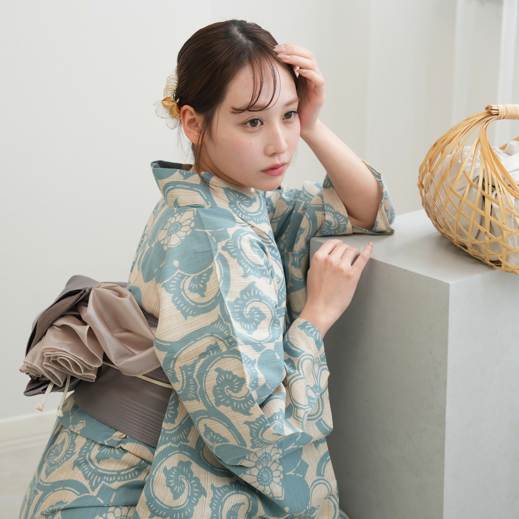 浴衣＋帯 utatane 先染めベージュ風にみずみずしい糸菊 楽天市場】【29％OFF】【utatane×注染工房 日本製小幅生地使用