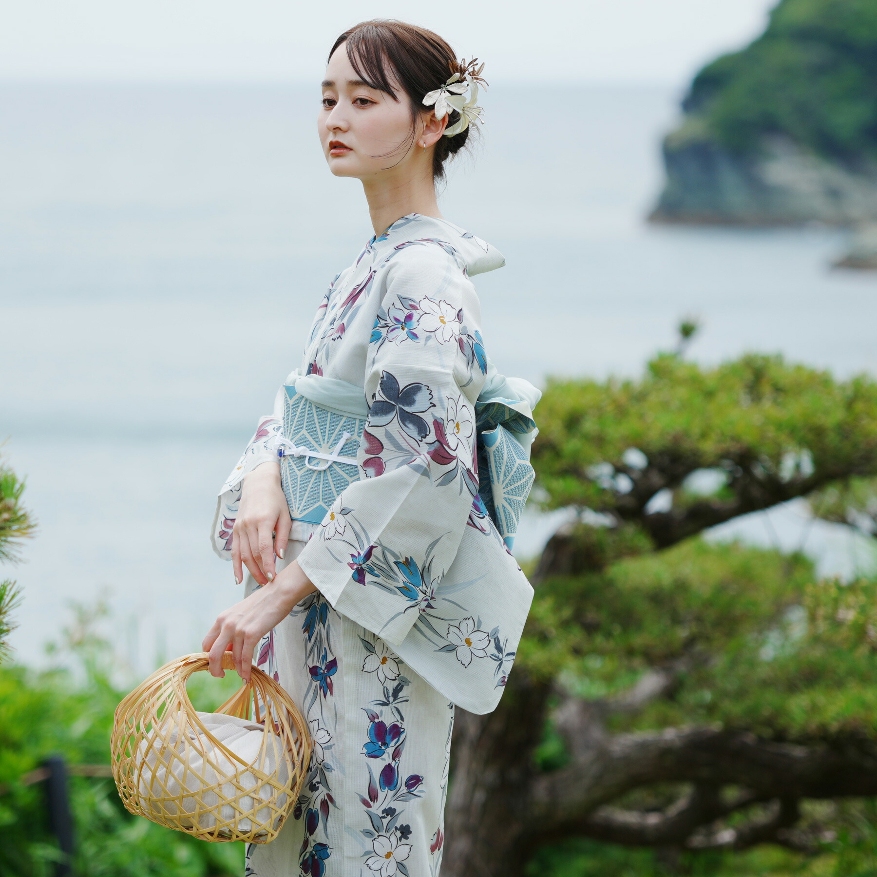 楽天市場】【utatane 高級変わり織 浴衣3点セット グレーに百合片寄せ