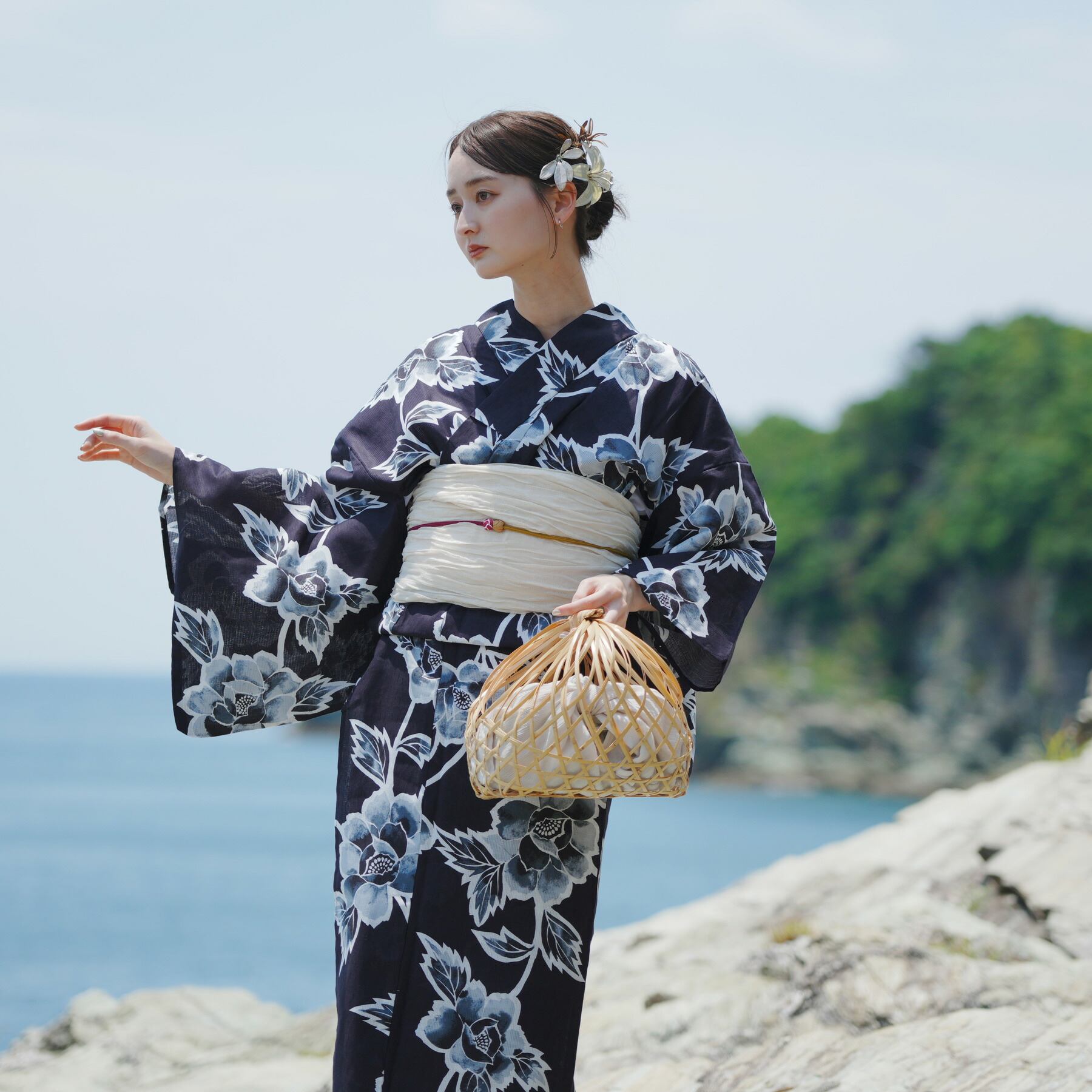 楽天市場】【utatane 高級変わり織 浴衣3点セット ネイビーに乱菊重ね