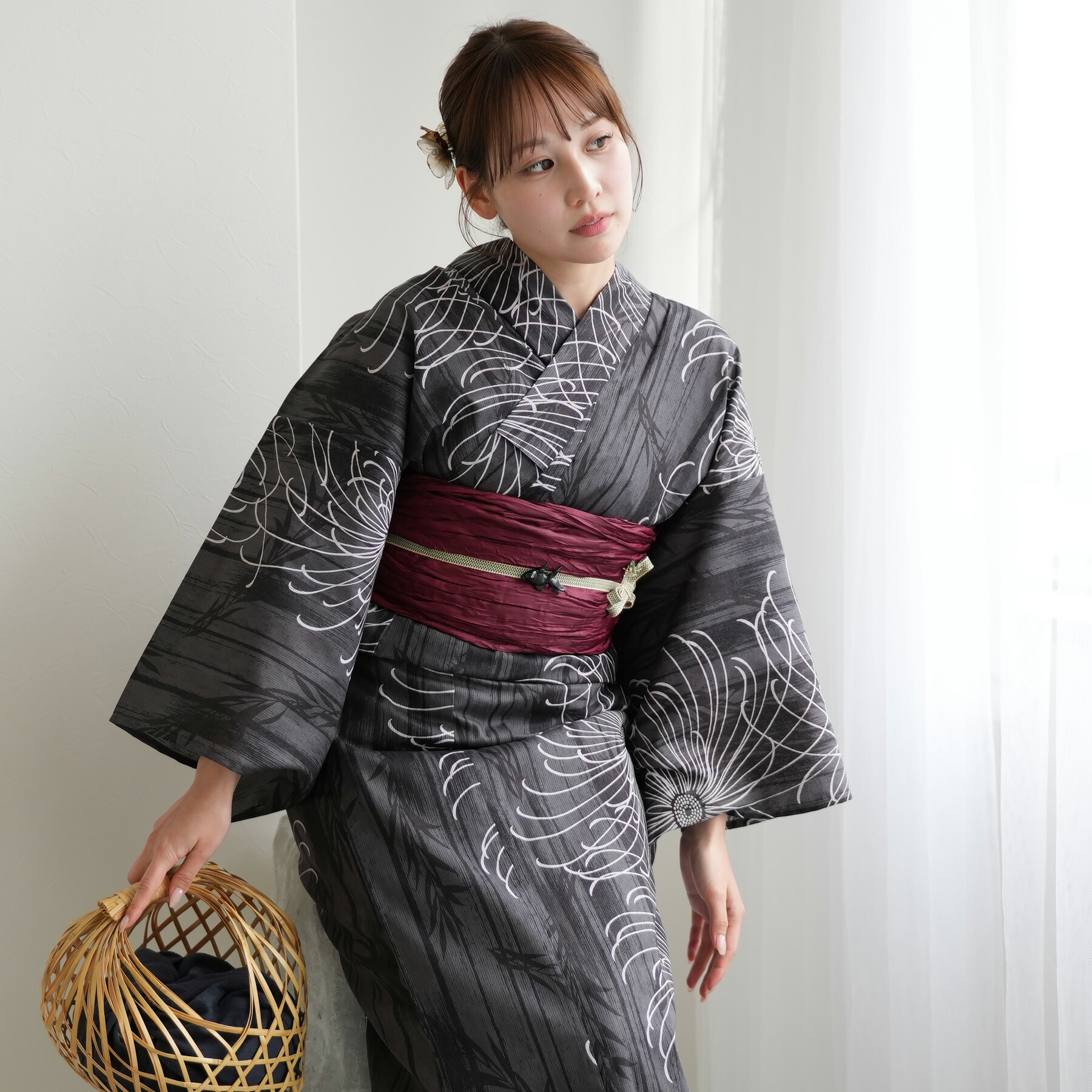 ニコアンティーク 高級変わり織 浴衣2点セット 浴衣+画像の白兵児帯 ニコアンティーク 高級変わり織 浴衣2点セット 浴衣+画像の白