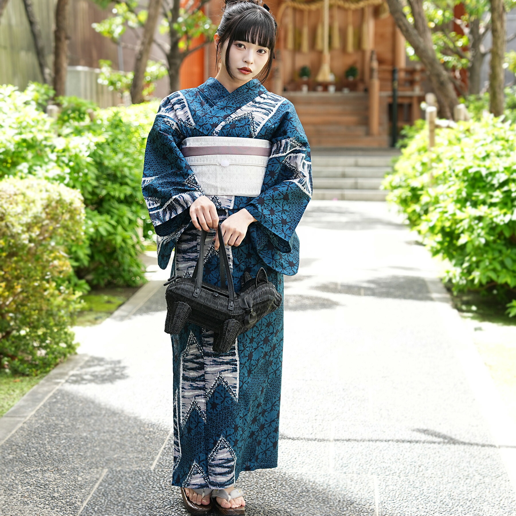 2026新作【ニコアンティーク 浴衣 3点セット レディース 高級変わり織｜片寄せのアズール・エコー（フリーサイズ）】国産生地・国内染色｜独創的アーカイブ復刻｜個性派レトロ｜浴衣・帯・下駄付き［Nico@ntique］【0802】｜utatane