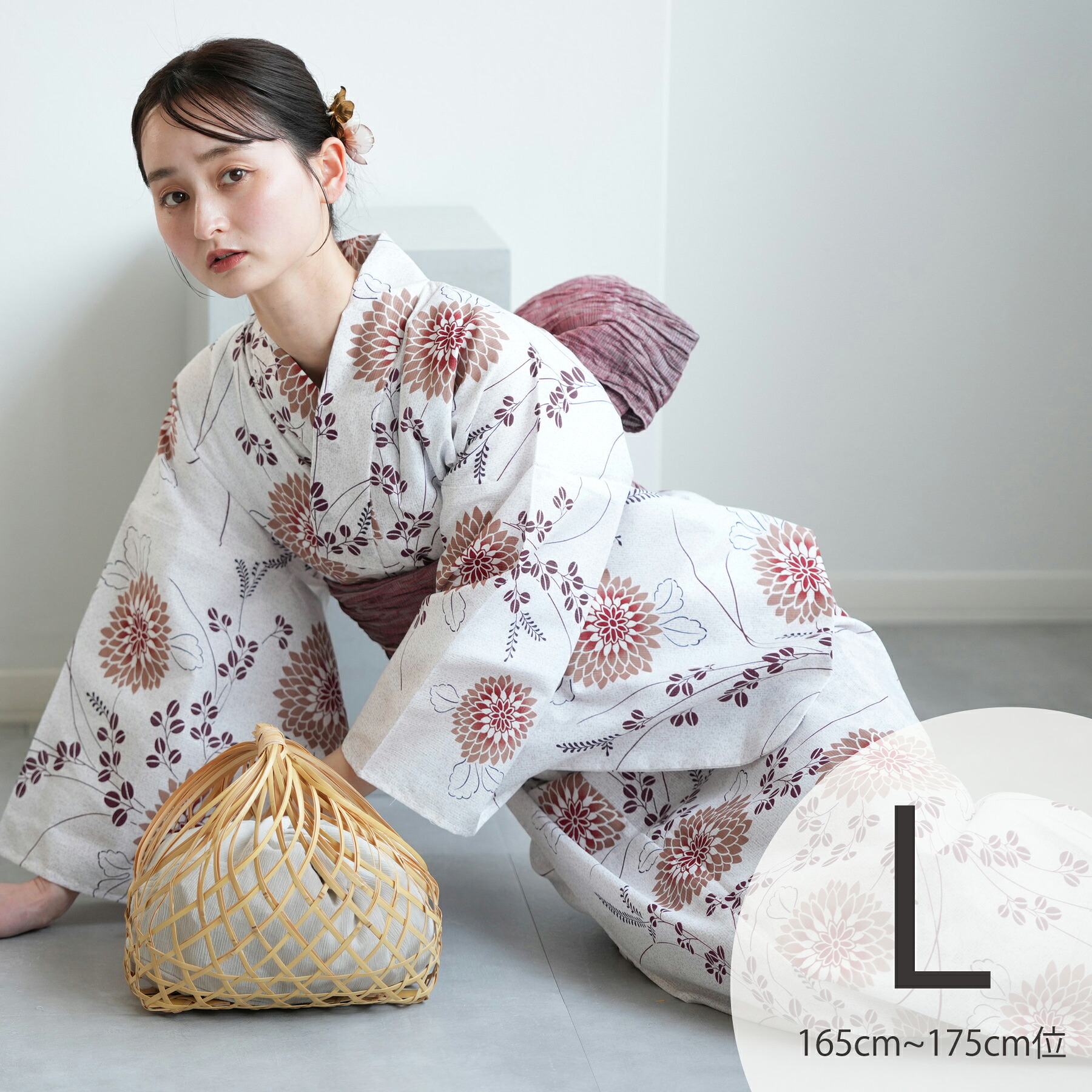 【utatane 高級変わり織 浴衣3点セット 煉瓦色の剣菊と萩】ここでしか買えない昭和初期アンティーク復刻版 トールサイズ（165-175cm）Lサイズ 浴衣セット（ゆかた・帯・下駄）ですぐお出かけ うたたね 上質 国産生地 国内染色