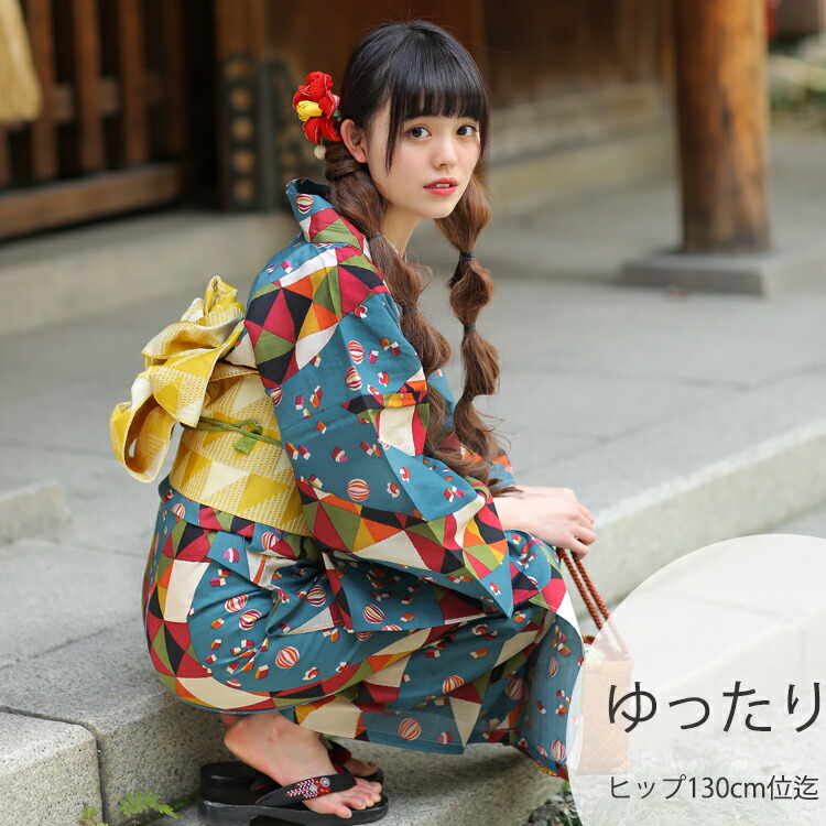 2026再入荷【utatane 浴衣 3点セット レディース 高級変わり織｜昭和モダンのみずいろ流水とモザイク（3Lサイズ）】国産生地・国内染色｜希少図案を現代に復刻｜ゆったりサイズ（ヒップ約130cm位まで対応）｜浴衣・帯・下駄付き