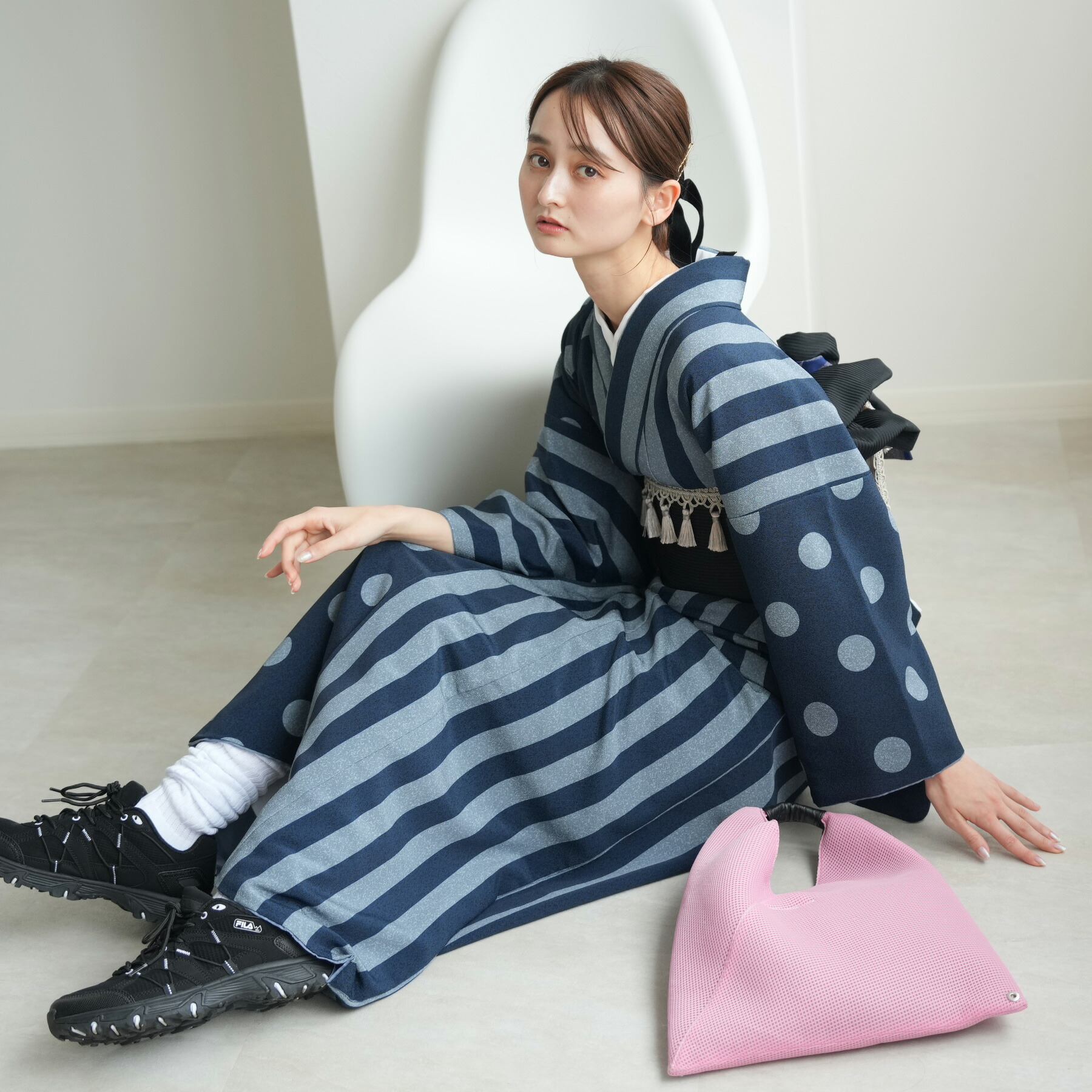 楽天市場】【utatane 着物 日本製 袷着物 半身 大粒ドットとモダン縞々