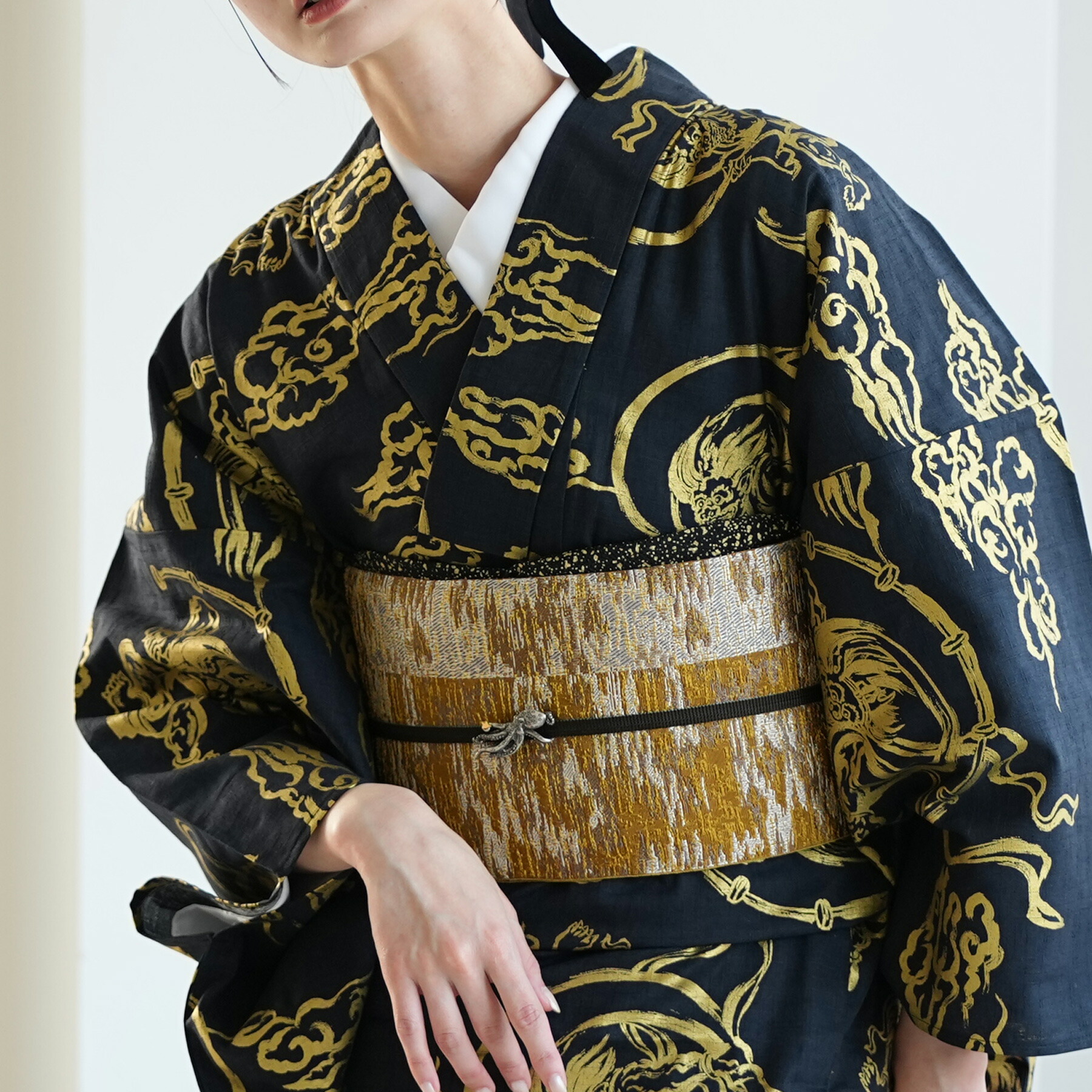 【小袋帯 長尺 日本製 リバーシブル 芥子雅】 国産 半幅帯 細帯 オールシーズン 浴衣 紬 小紋 着物 からし色 茶 ブラウン グレー