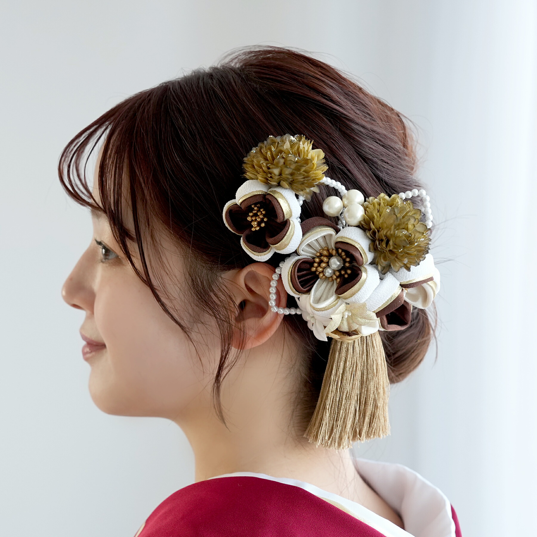 【髪飾り 梅雅 コームUピン2点セット】 パール つまみ細工 花 タッセル ヘアアクセ 大正ロマン レトロ アンティークカラー 振袖 袴 成人式 卒業式 前撮り ヘアメ ヘアアレンジ 日本製 国産