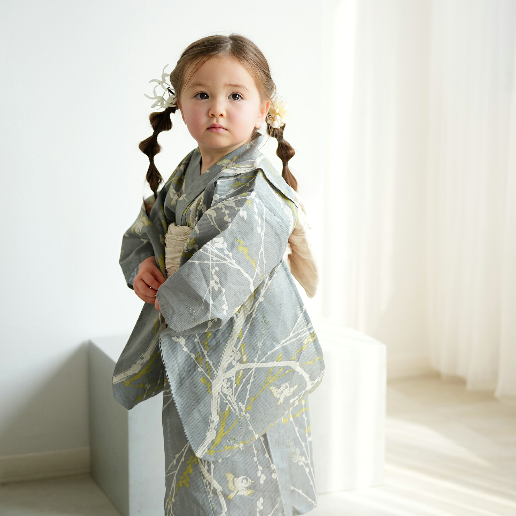 10％OFF】【ひよこ商店 kids 高級変わり織 子供浴衣3点セット 女の子 