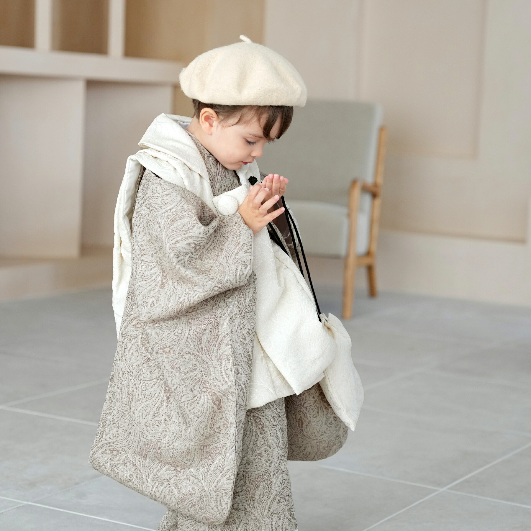 utatane 七五三 着物 3歳 男の子 被布セット ジャガードペイズリー