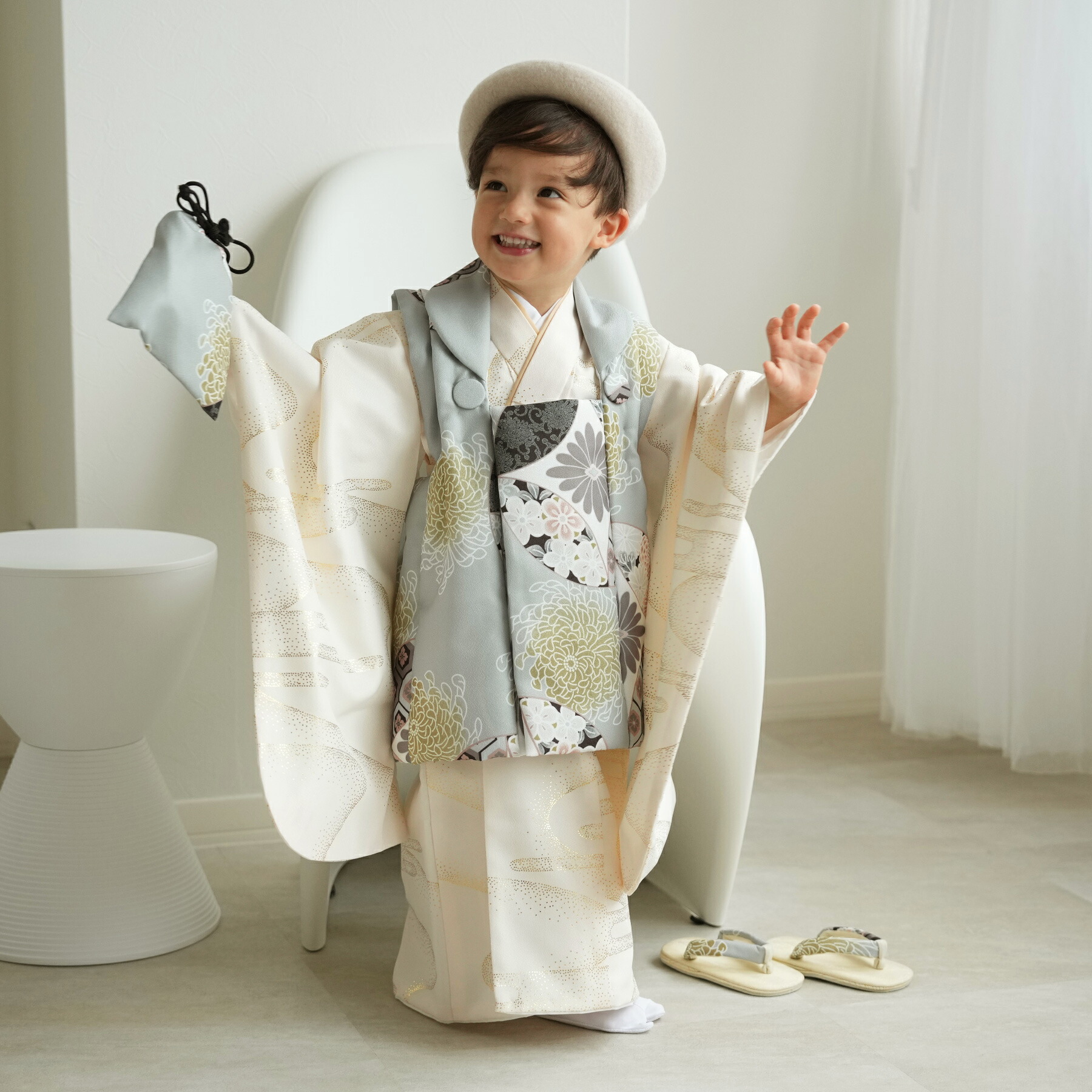503ab39◎七五三 三歳 男児 着物&被布 セミアンティーク 一つ身◎美品 503ab39◎七五三 三歳 男児 着物&被布 セミアンティーク 一つ身