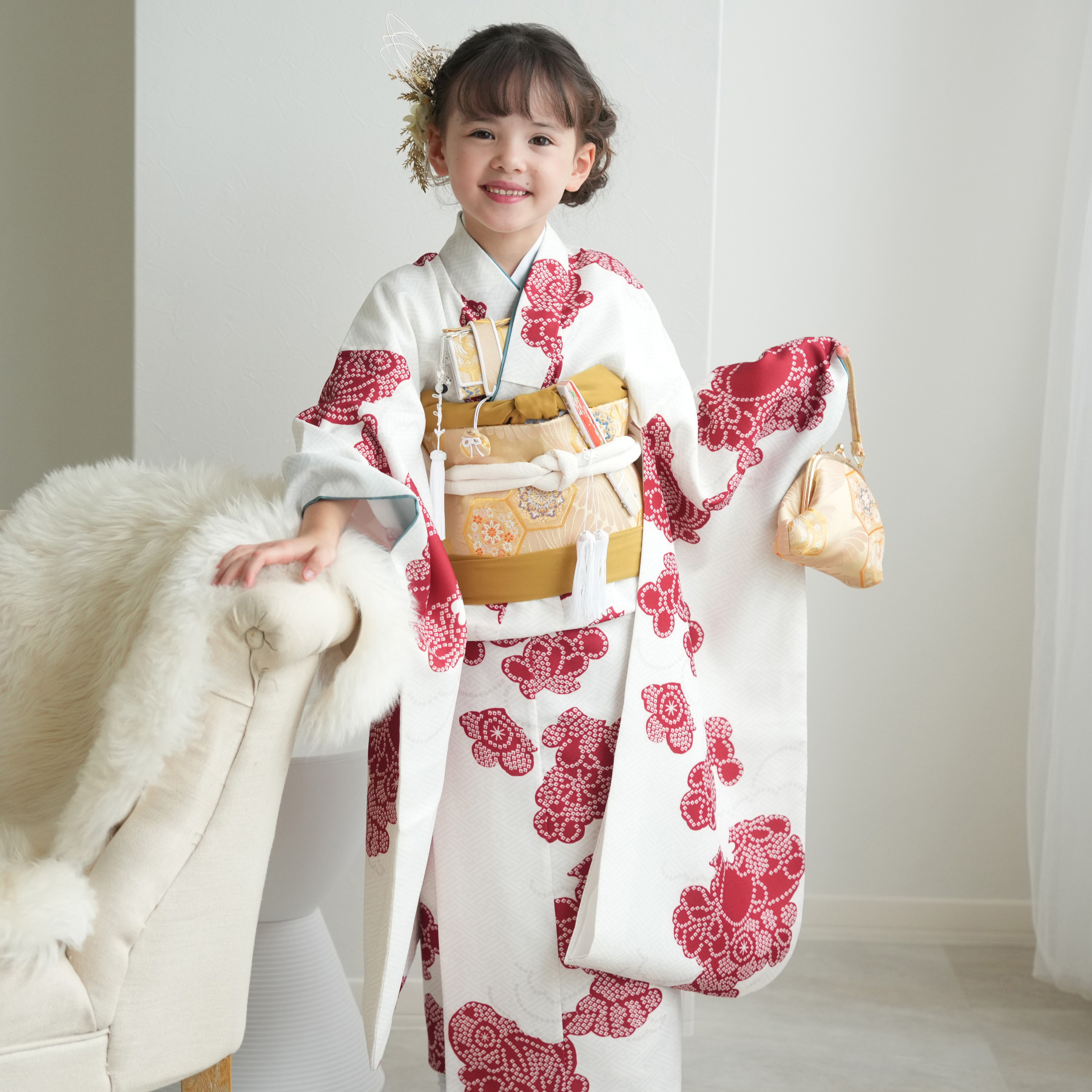 【七五三、七歳用】女児着物セット レンタル】七五三 7歳 女の子 シュセット 着物 日本製 作り帯