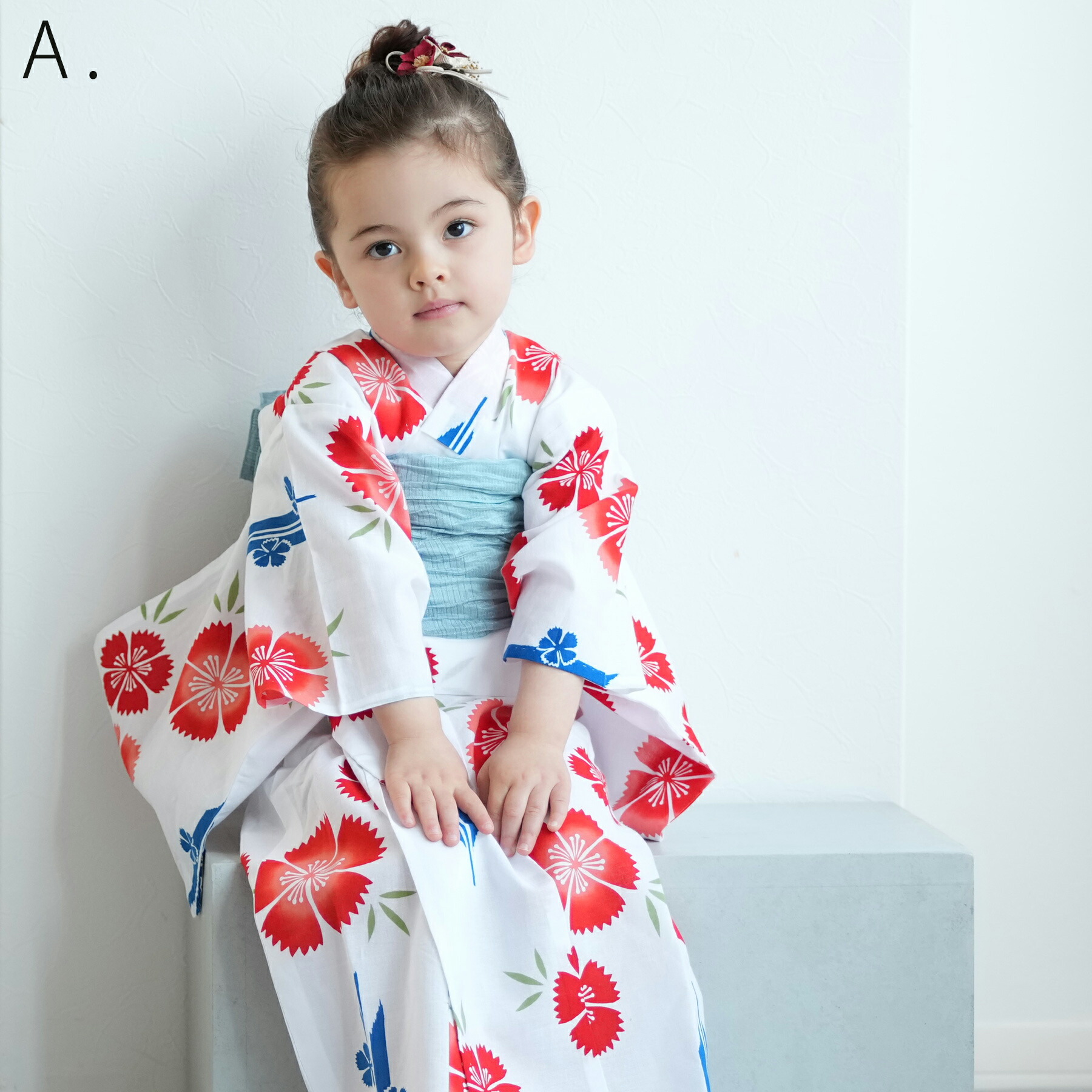 utatane×注染工房 kids 日本製小幅生地使用 子供浴衣3点セット 女の子  