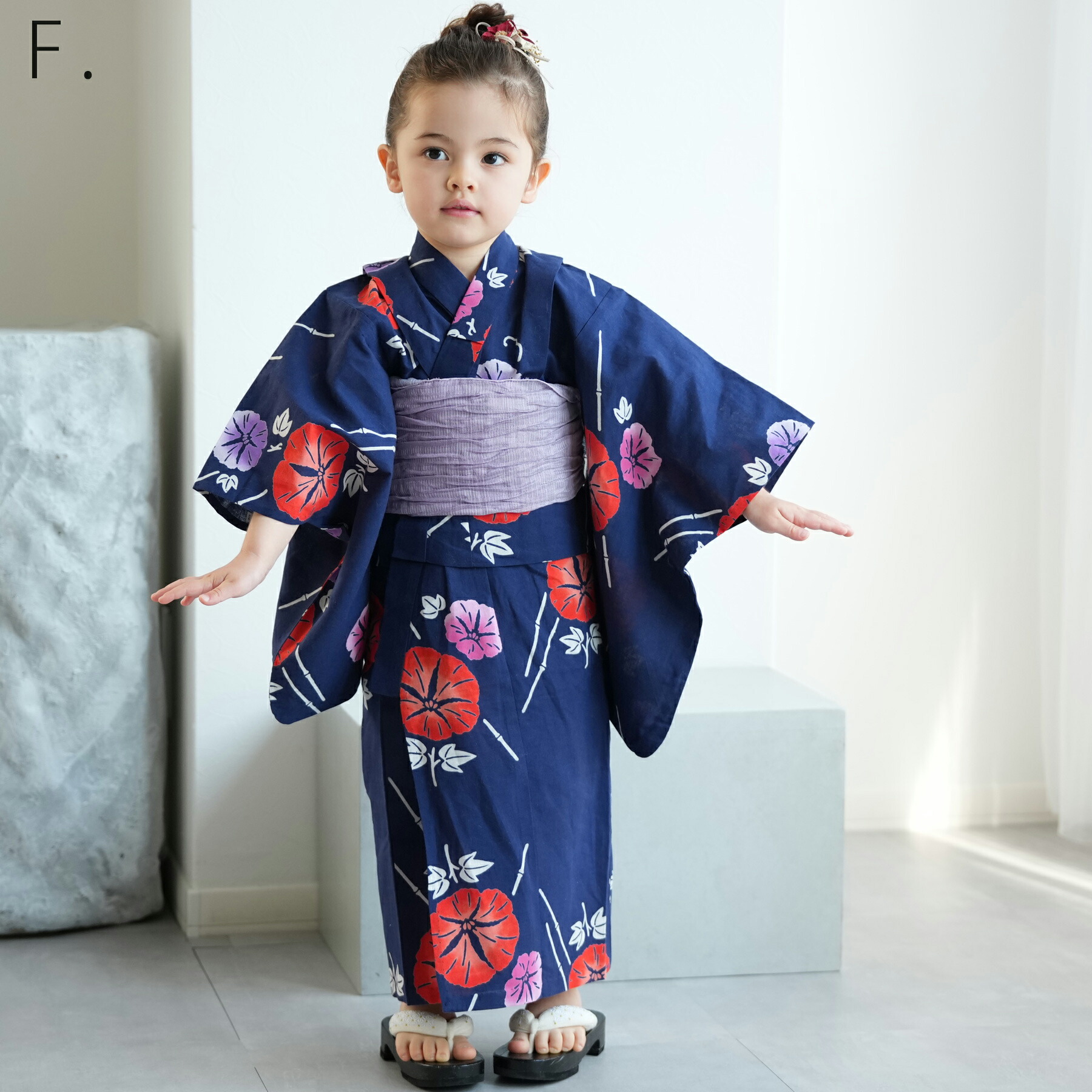 utatane×注染工房 kids 日本製小幅生地使用 子供浴衣3点セット 女の子