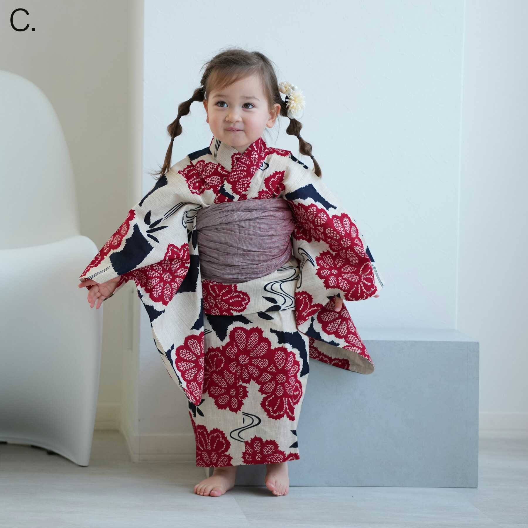 utatane×注染工房 kids 日本製小幅生地使用 子供浴衣3点セット 女の子  