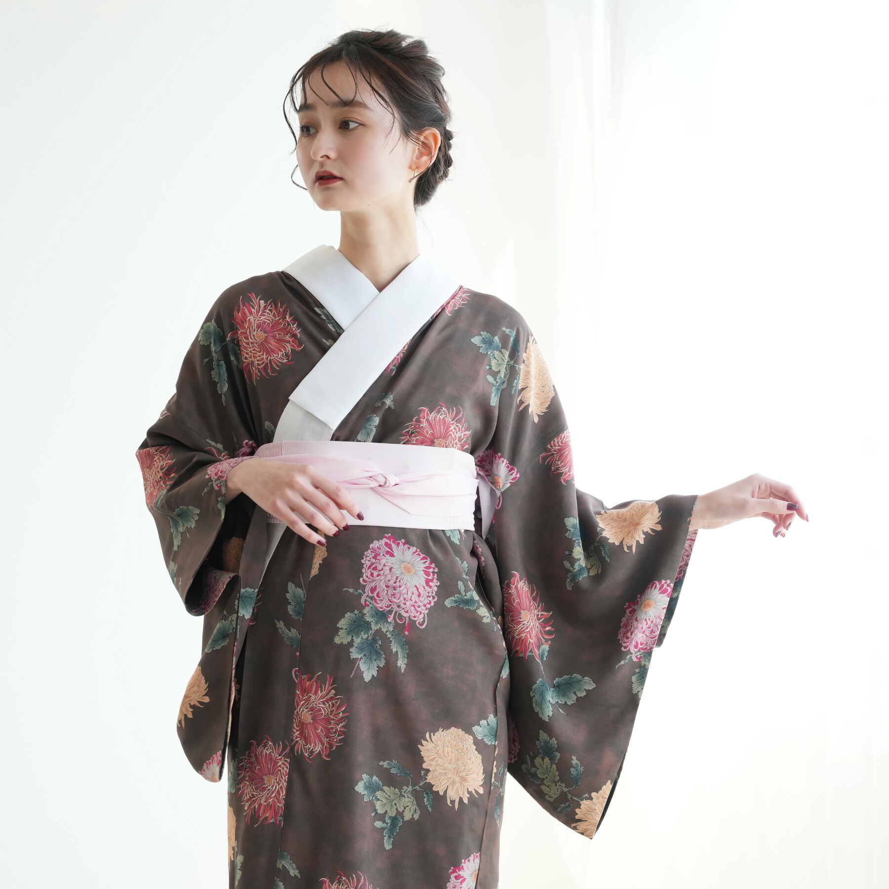 美品　アンティーク　着物　長襦袢　正絹　レトロ　大正ロマン　無双袖 7734601600.jpg