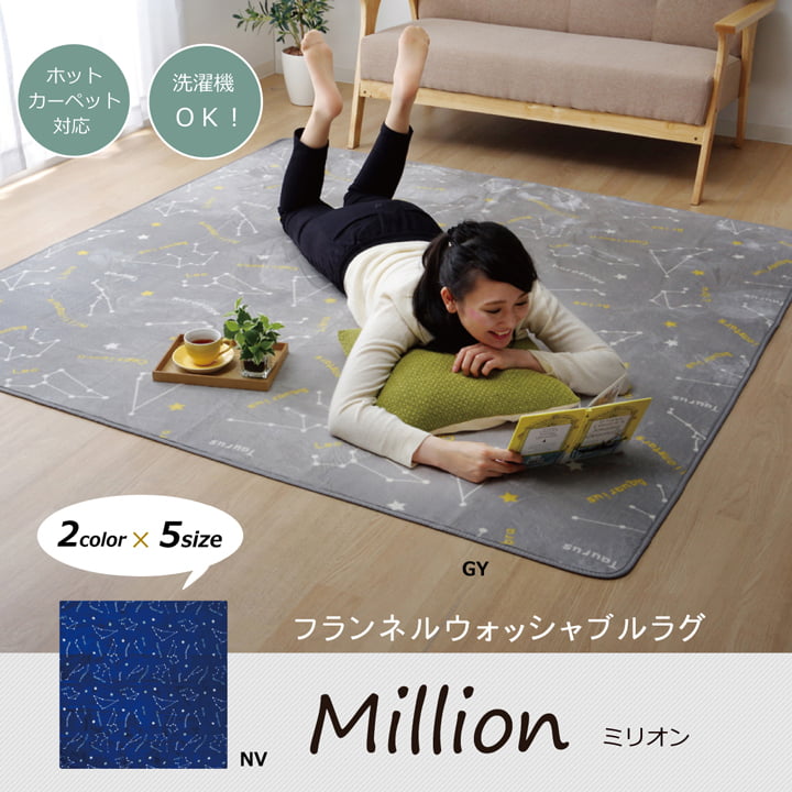 抗菌・防臭 ウォッシャブル 綿ネル ホットカーペットカバー 『WS百万 RUG」約200×250糎