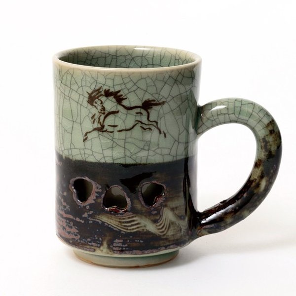 楽天市場】送料無料 縁起物「走り駒」をお洒落に〈 二重湯呑み 〉大堀