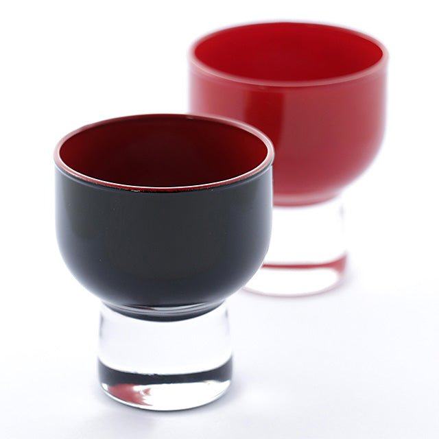 清酒グラスセット（黒・朱）ぺアグラス おちょこ ガラス×うるし 伝統工芸品 福島県 会津 コサカ漆器店