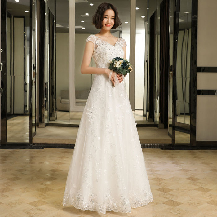 ウェディングドレス Aラインドレス 結婚式 海外挙式 ウエディングドレス 二次会ドレス 花嫁 披露宴 ブライダルドレス ロングドレス 大きいサイズ シンプル 前 Vネック 編み上げ|映せば 店