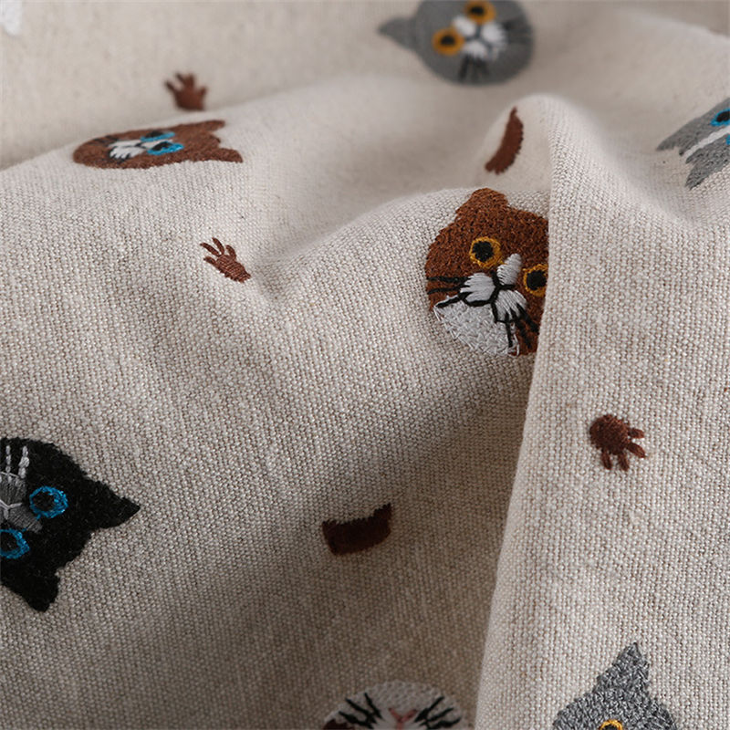 厚手 DIY 裁縫 手芸 ネコ 猫柄 刺繍生地 布 生地 90cm単位 クラフト 文房具 幅120cm日用品雑貨