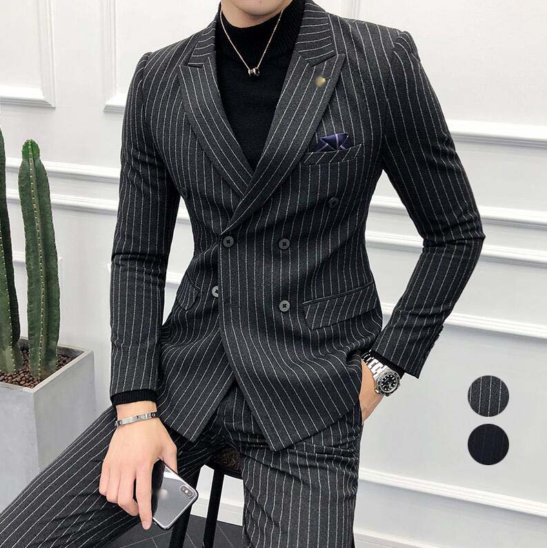 スリーピース メンズ ダブルスーツ セットアップ ストライプ 紳士服 ビジネススーツ ジャケット+パンツ スーツ フォーマルスーツ 上下セット S- 大きいサイズ 通勤 カジュアルスーツ