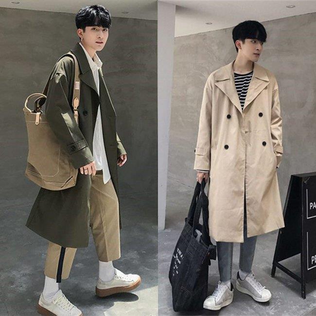 トレンチコート メンズ 厚地の外套 ロング厚地の外套 薄っぺら 秋服 3色 無地 韓国風 M?2XL